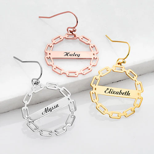 Frozen Paperclip Chain Engraved Drop Earrings