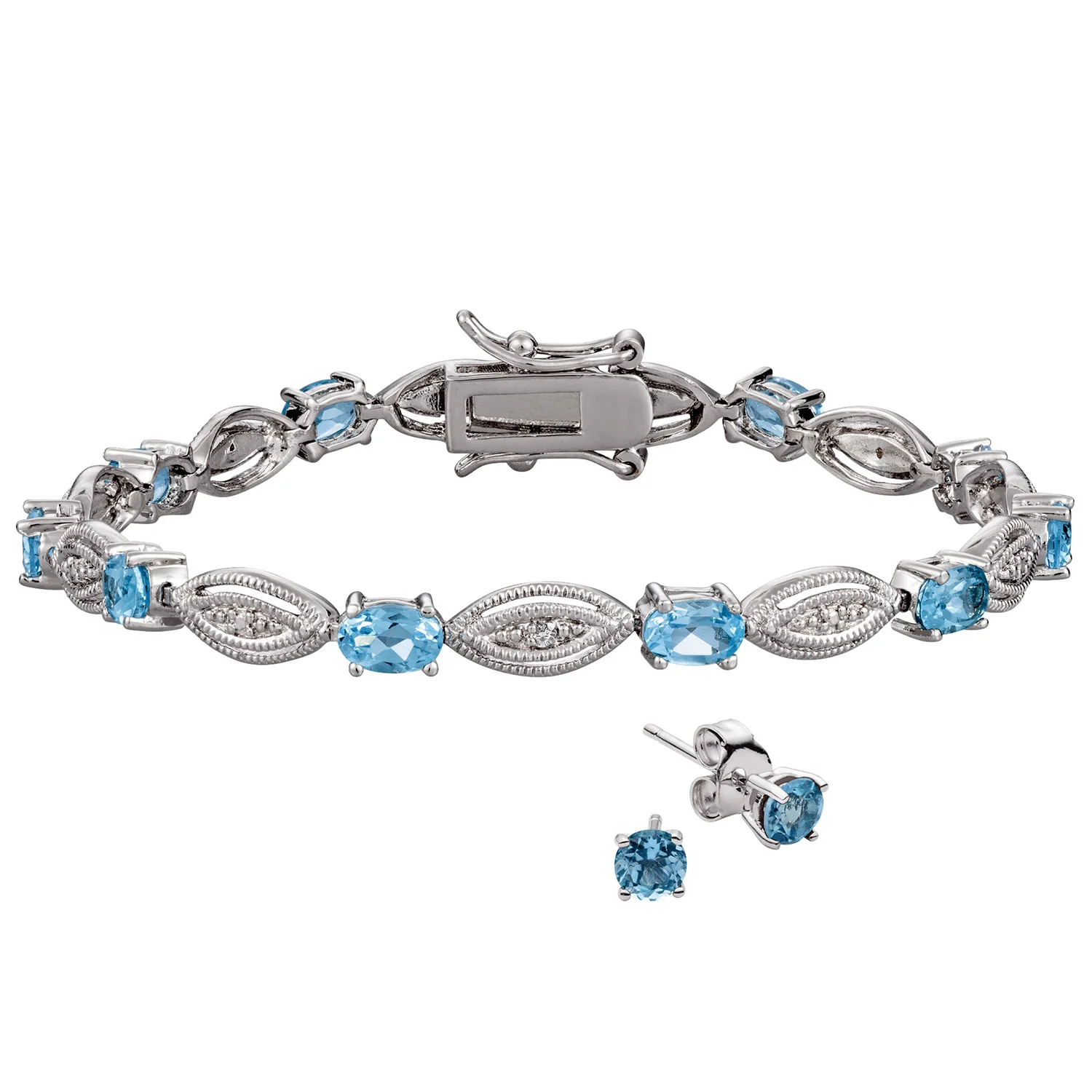 Genuine Blue Topaz and Diamond Accent Bracelet and Earring Set