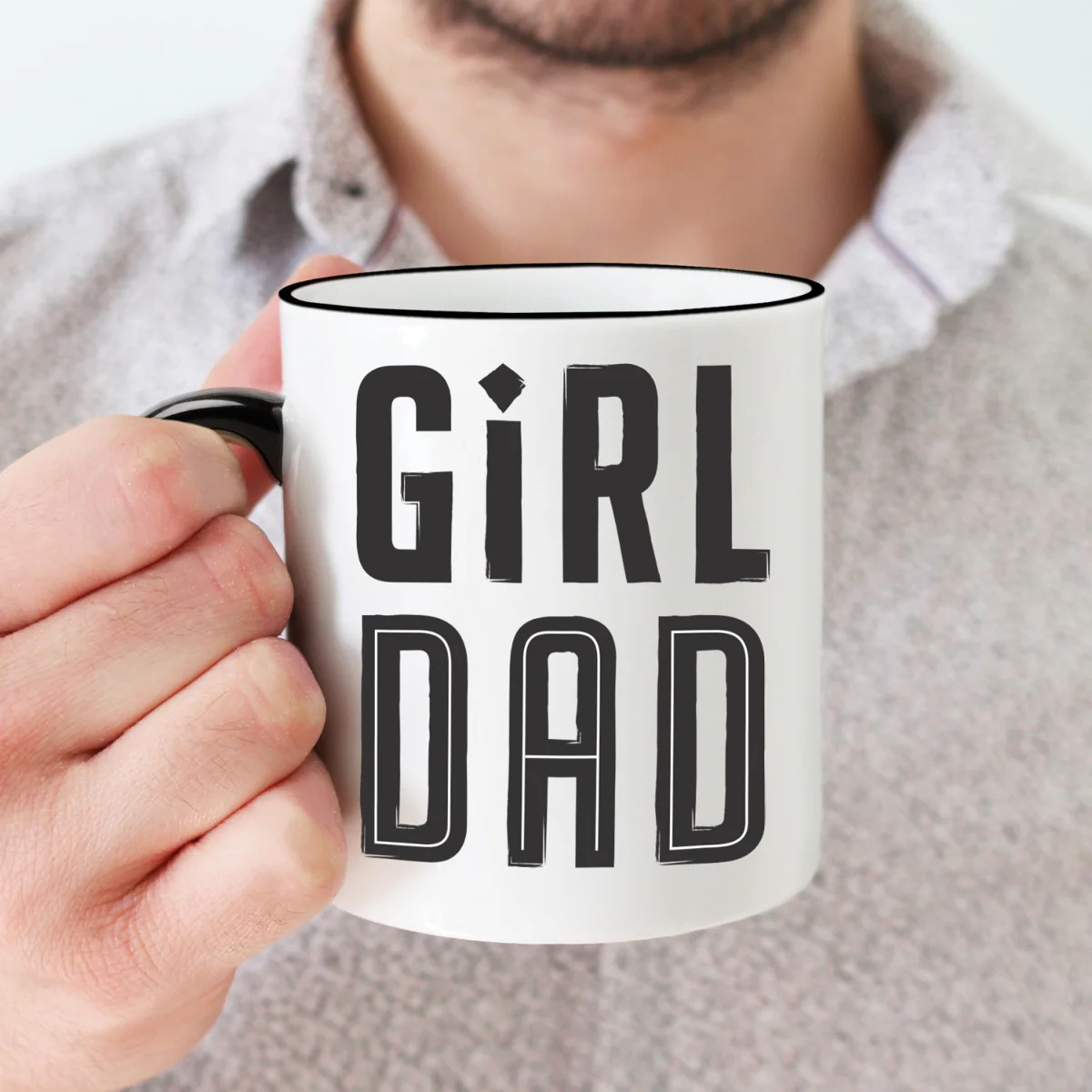 Girl Dad White Coffee Mug with Black Rim and Handle-11oz - Image 5