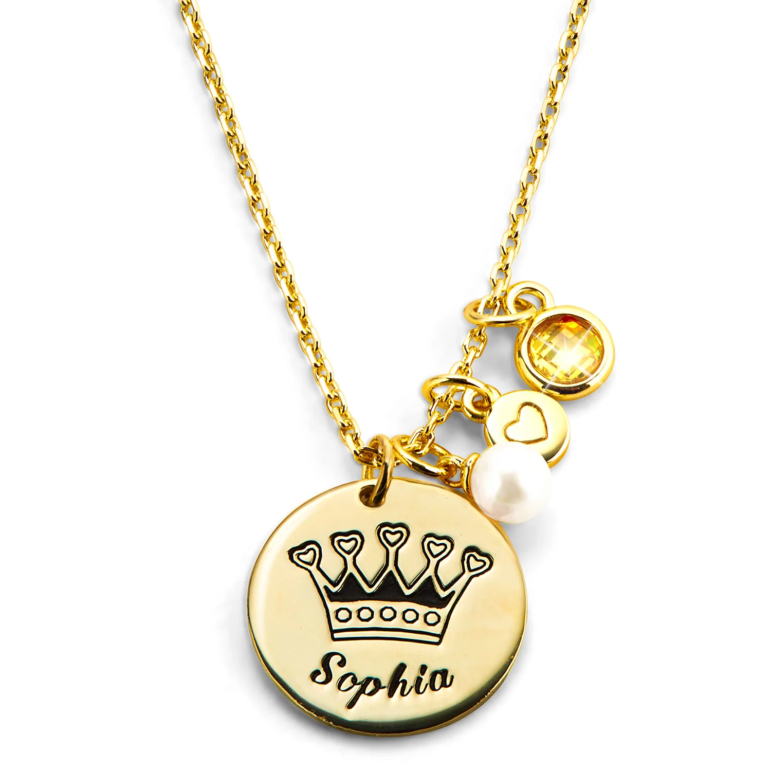 Girls' Sterling Silver Personalized Crown Birthstone Cluster Necklace - Image 4