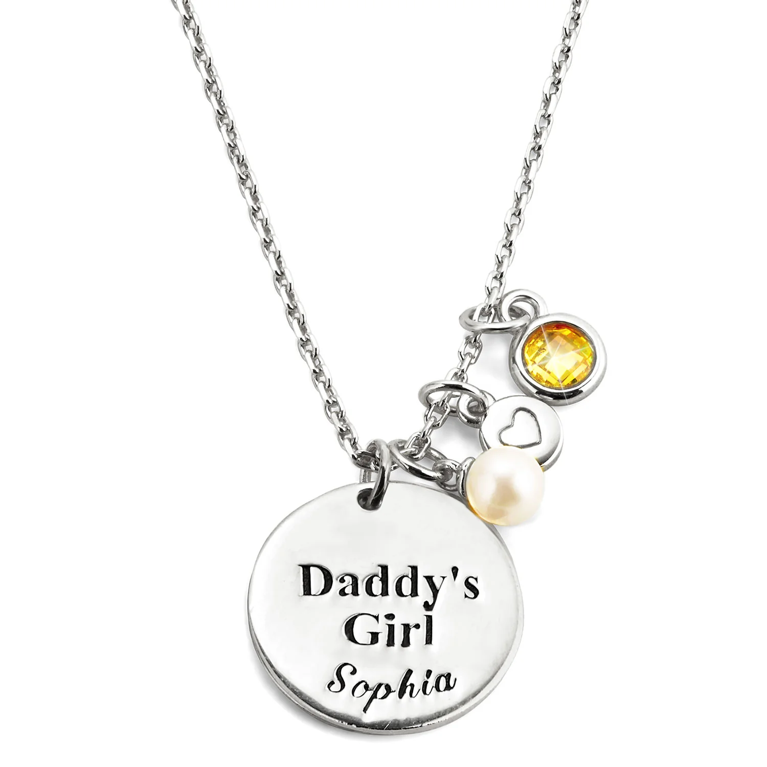Girls' Sterling Silver Personalized Daddy's Girl Birthstone Cluster Necklace - Image 2