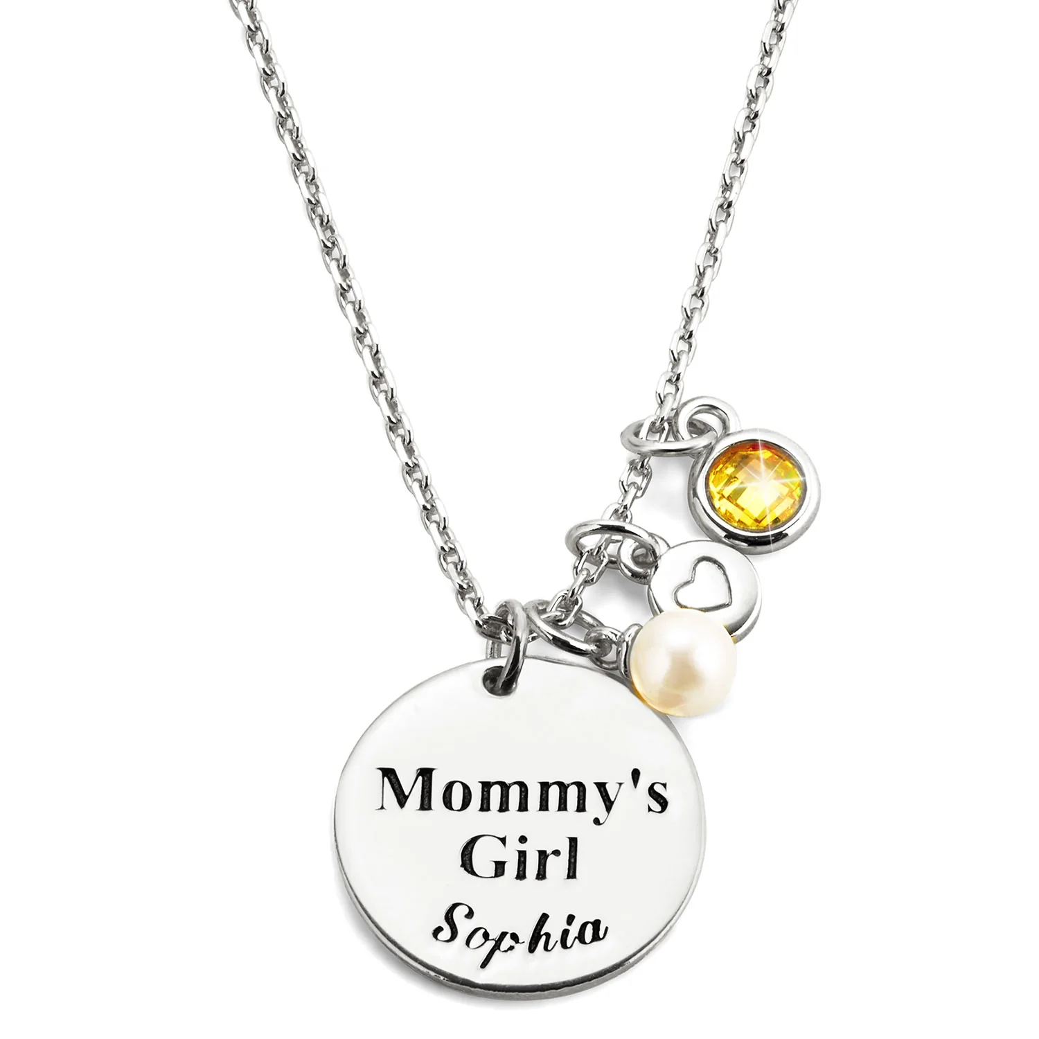Girls' Sterling Silver Personalized Mommy's Girl Birthstone Cluster Necklace - Image 2