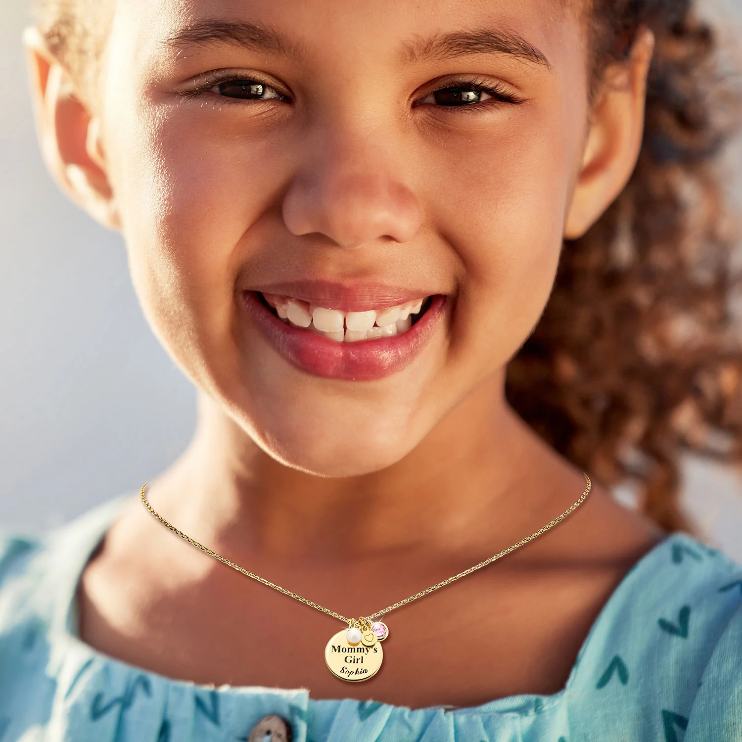 Girls' Sterling Silver Personalized Mommy's Girl Birthstone Cluster Necklace - Image 3