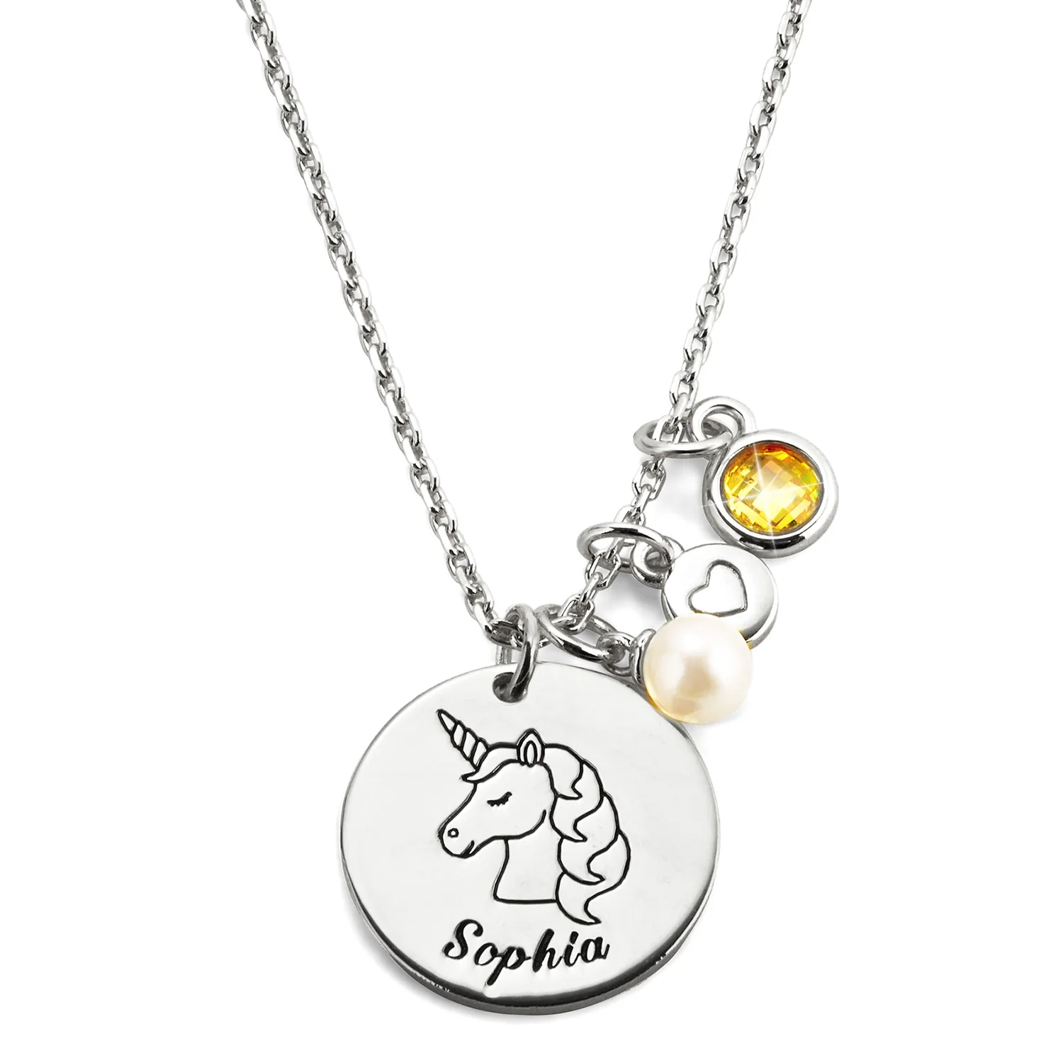 Girls' Sterling Silver Personalized Unicorn Birthstone Clster Necklace - Image 2