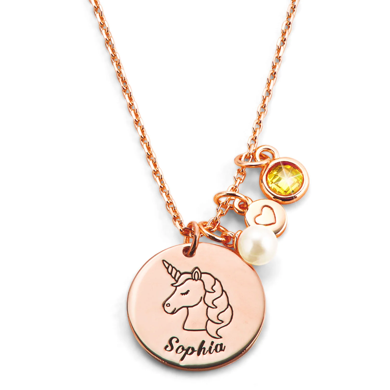 Girls' Sterling Silver Personalized Unicorn Birthstone Clster Necklace - Image 5