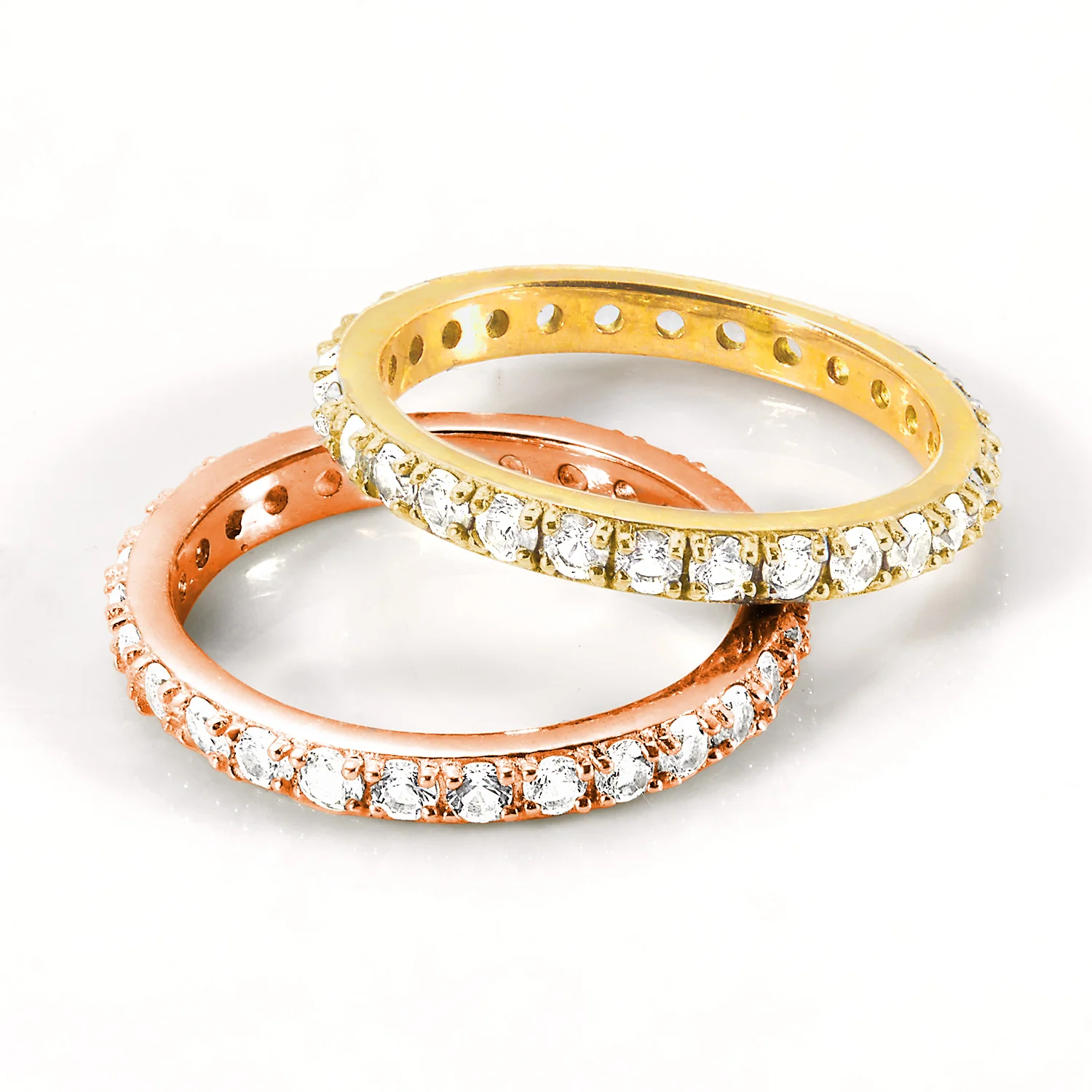 Gold and Rose Gold over Sterling White Topaz Eternity Band - 2pc Set - Image 3