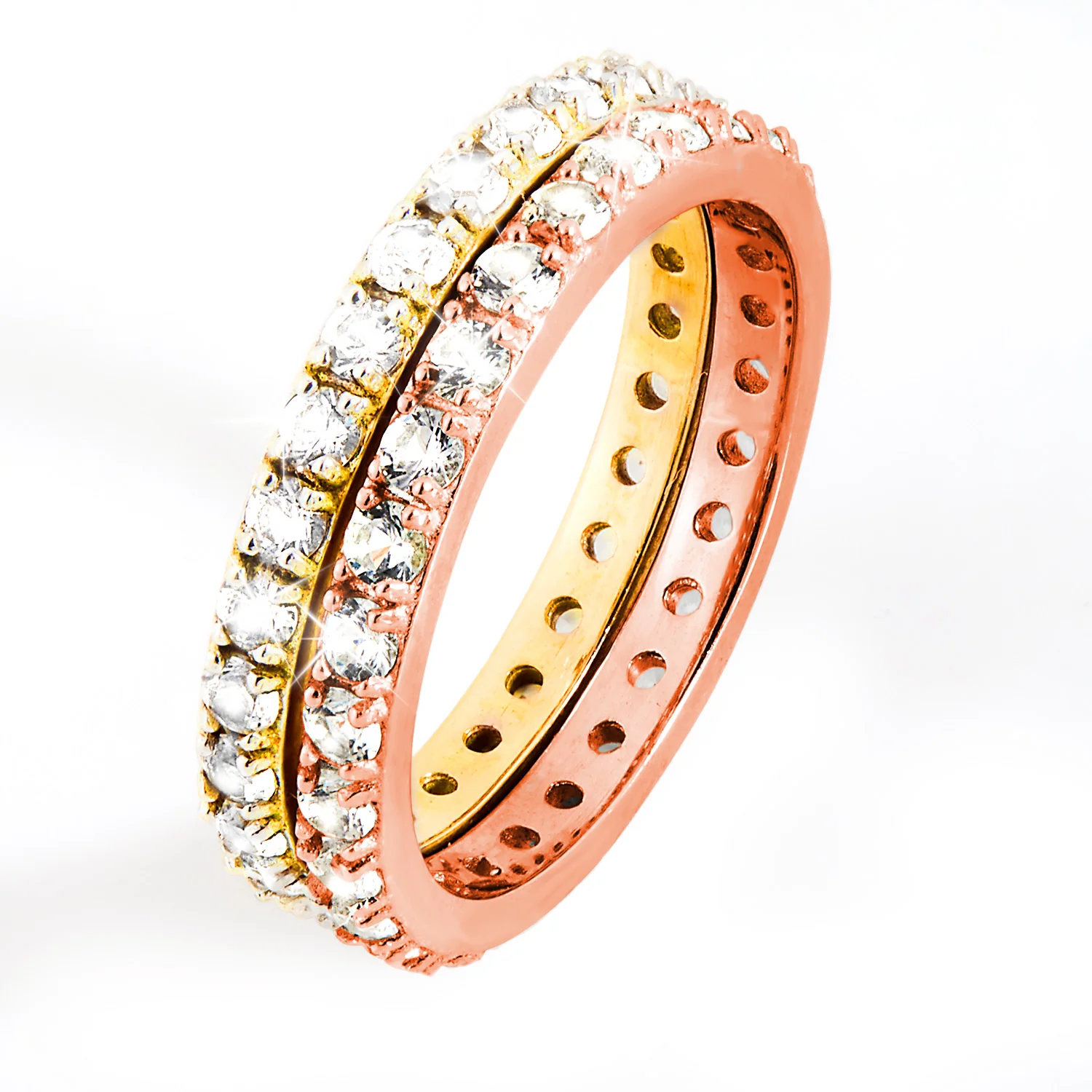 Gold and Rose Gold over Sterling White Topaz Eternity Band - 2pc Set - Image 4