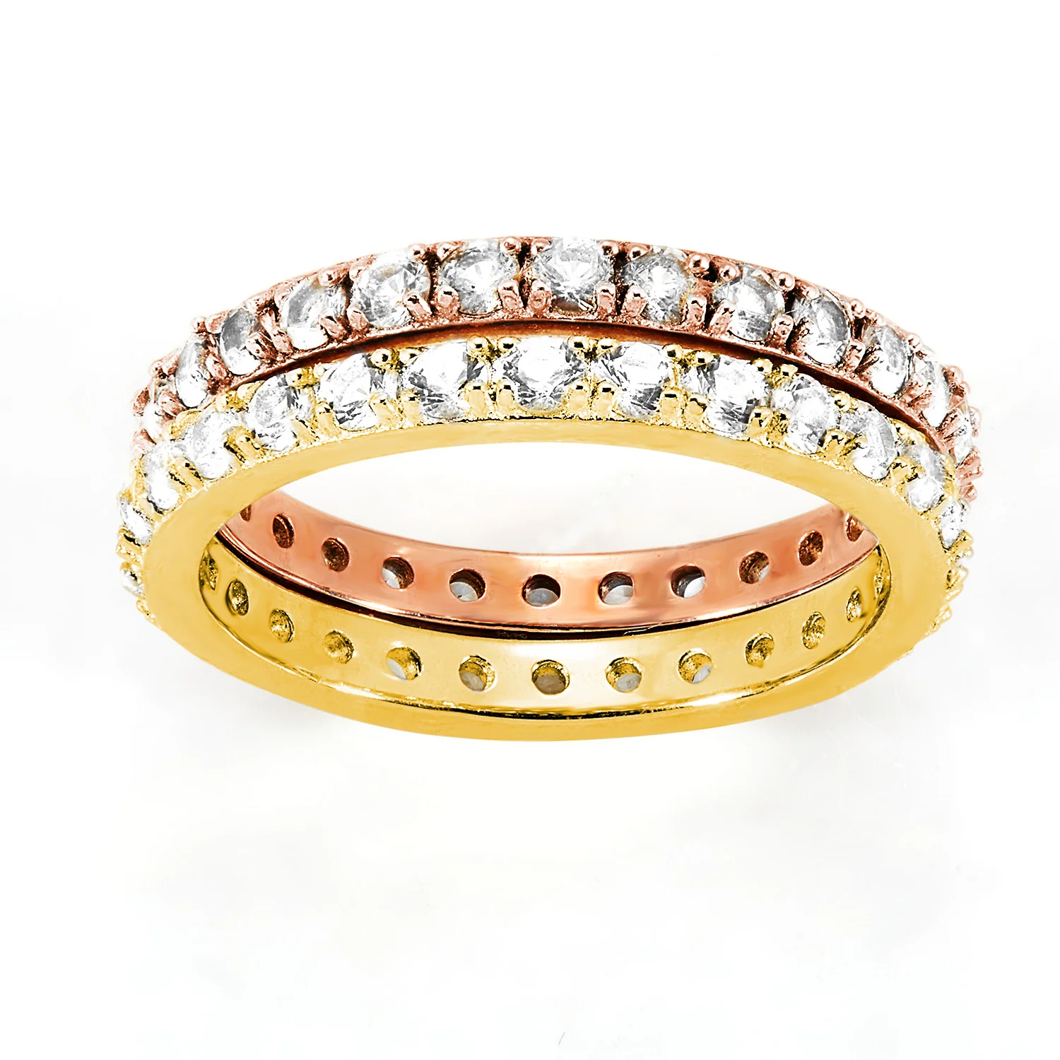 Gold and Rose Gold over Sterling White Topaz Eternity Band - 2pc Set - Image 5