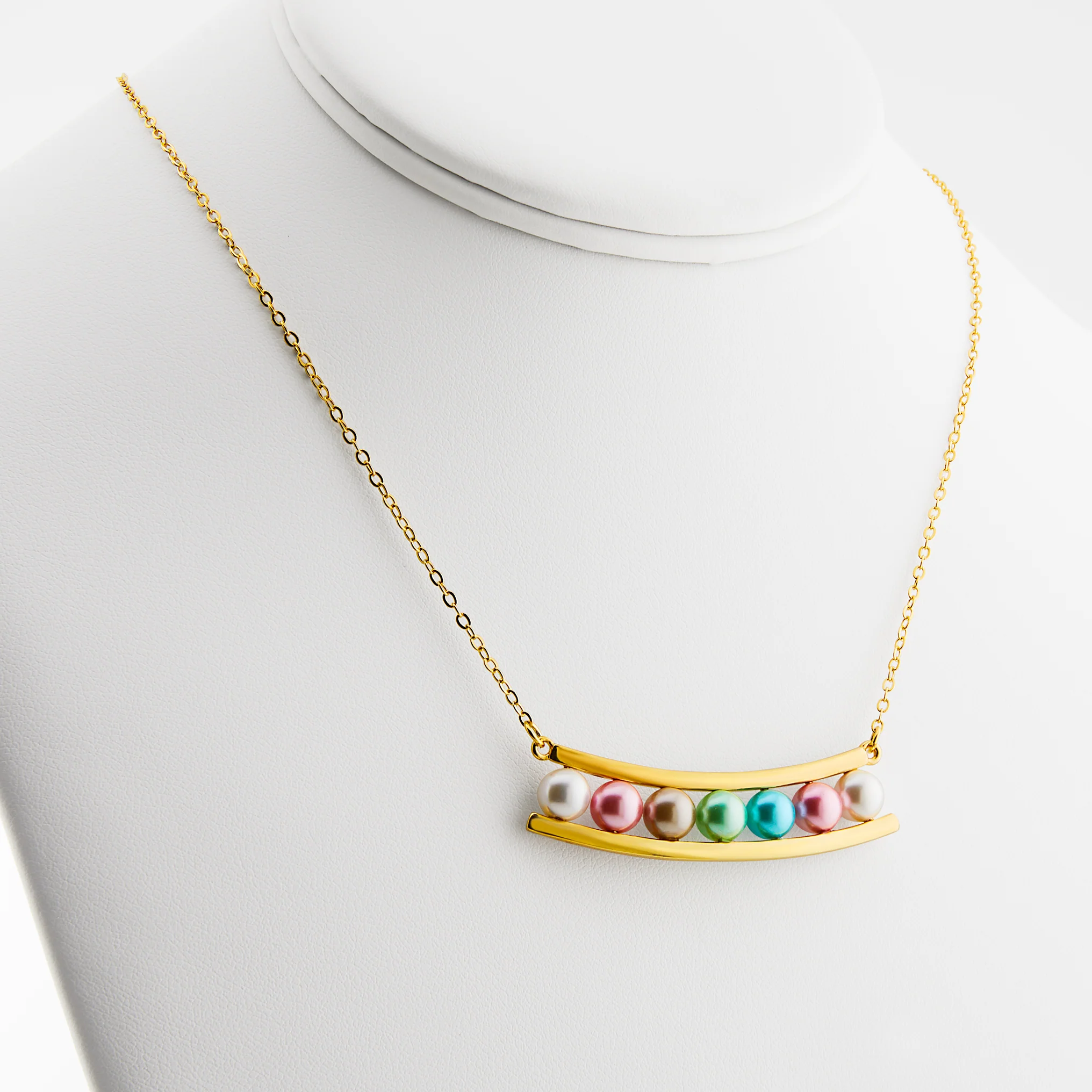 Gold Birthstone Shell Pearl Bar Necklace - Image 7