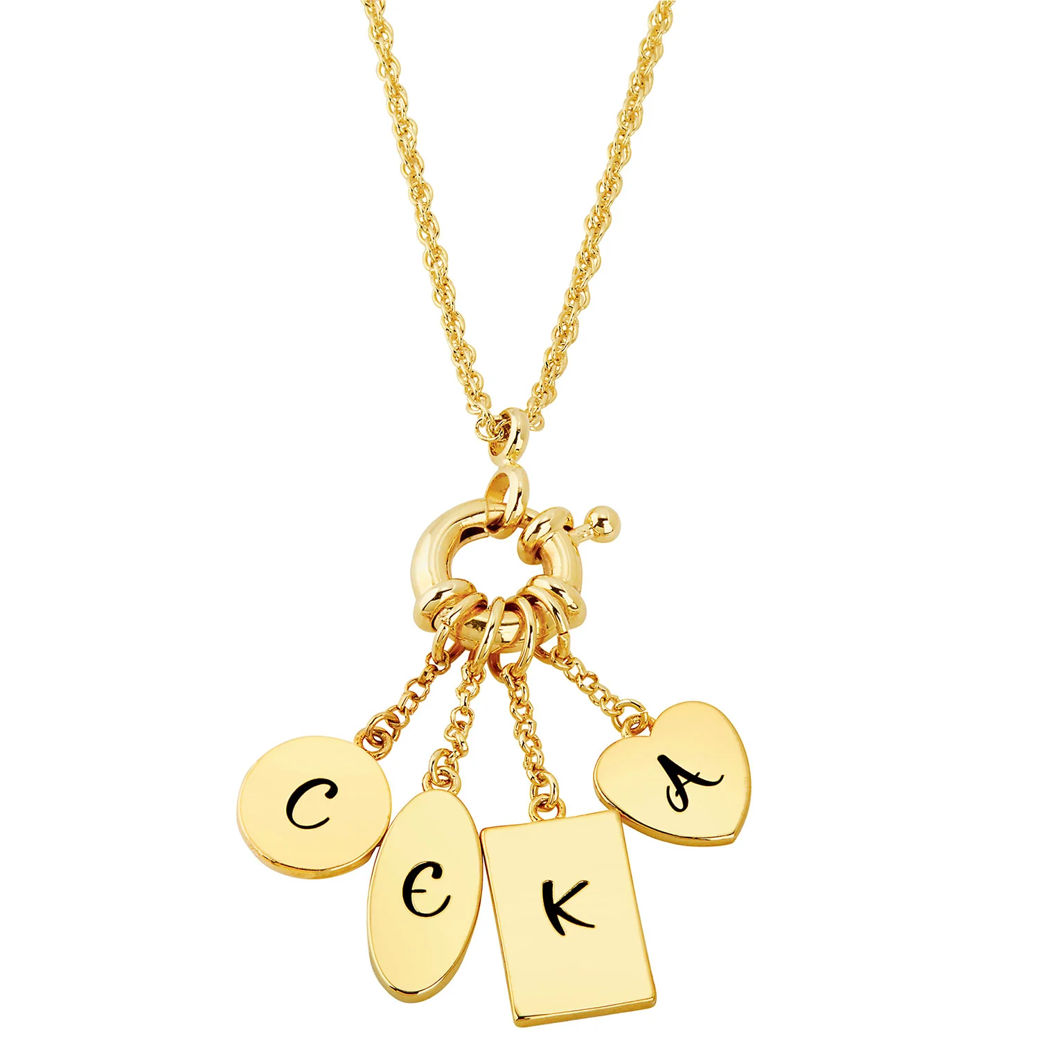 Gold Multishape Engraved Charm Cluster Necklace - 3 to 5 Initials - Image 3