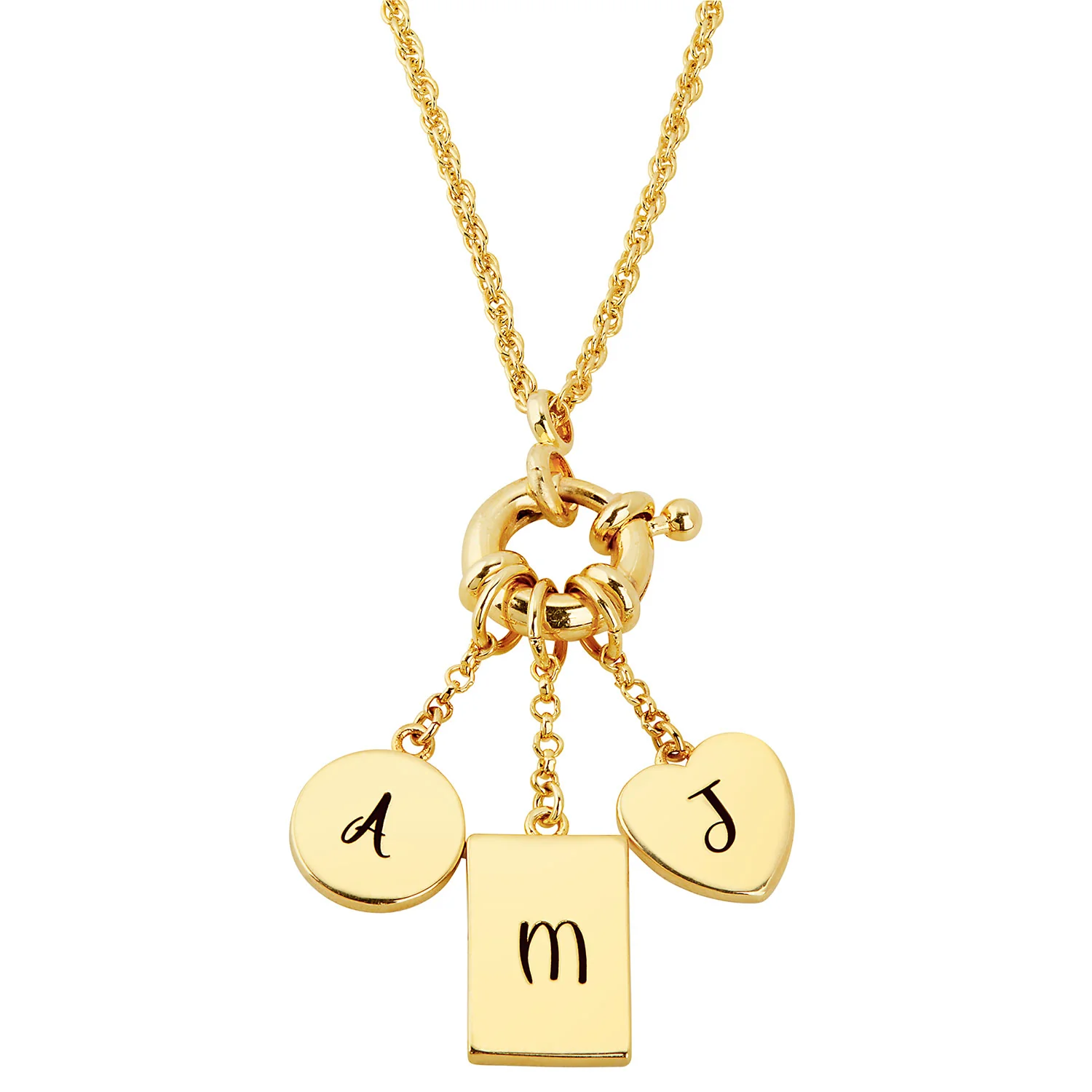 Gold Multishape Engraved Charm Cluster Necklace - 3 to 5 Initials - Image 4
