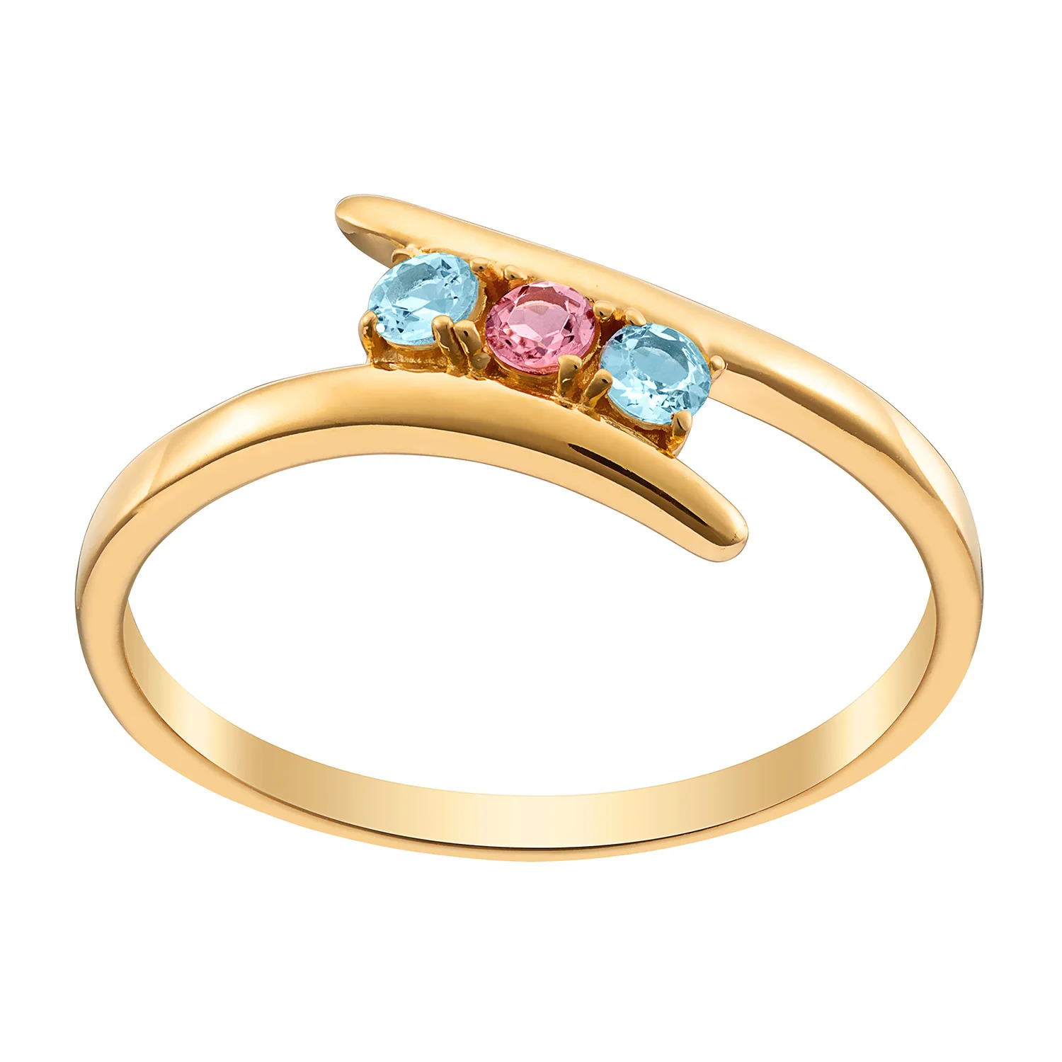 14K Gold over Sterling 3 Genuine Birthstone Wave Ring