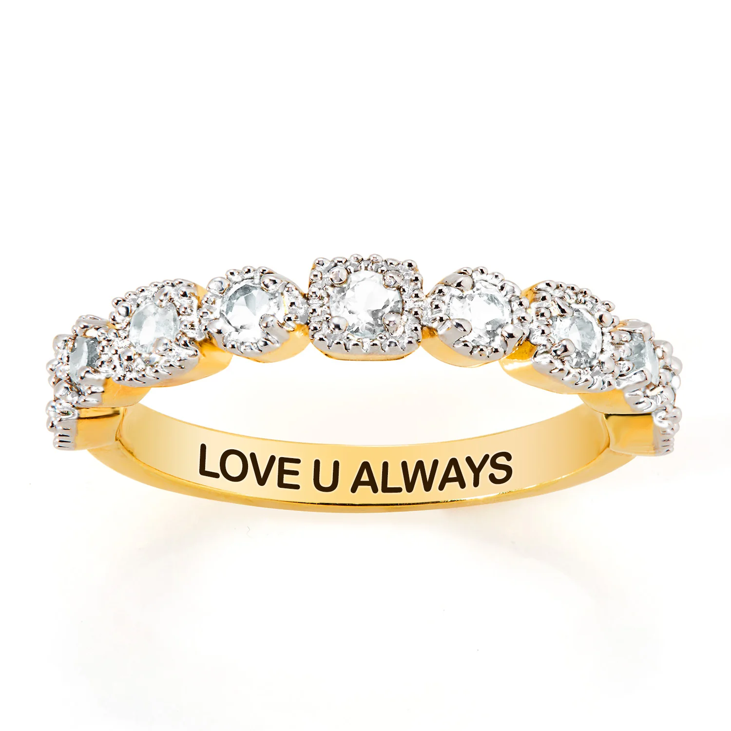 Gold over Sterling Antique Half Eternity White Topaz Ring - Image 5