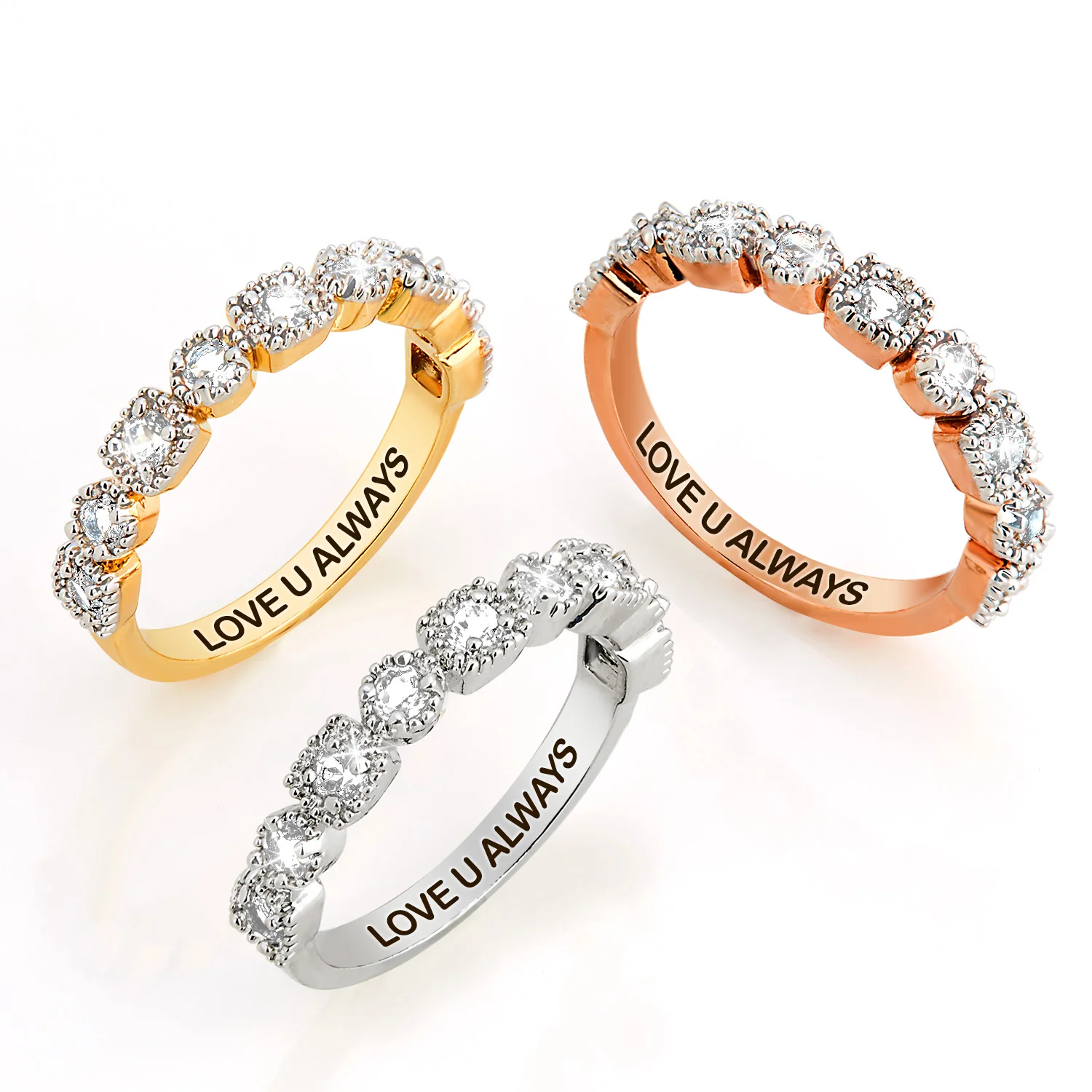 Gold over Sterling Antique Half Eternity White Topaz Ring - Image 6