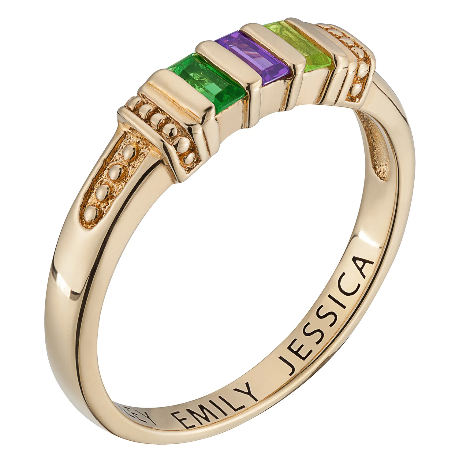 14K Gold over Sterling Baguette Birthstone Ring - 3 Stones - Image 2