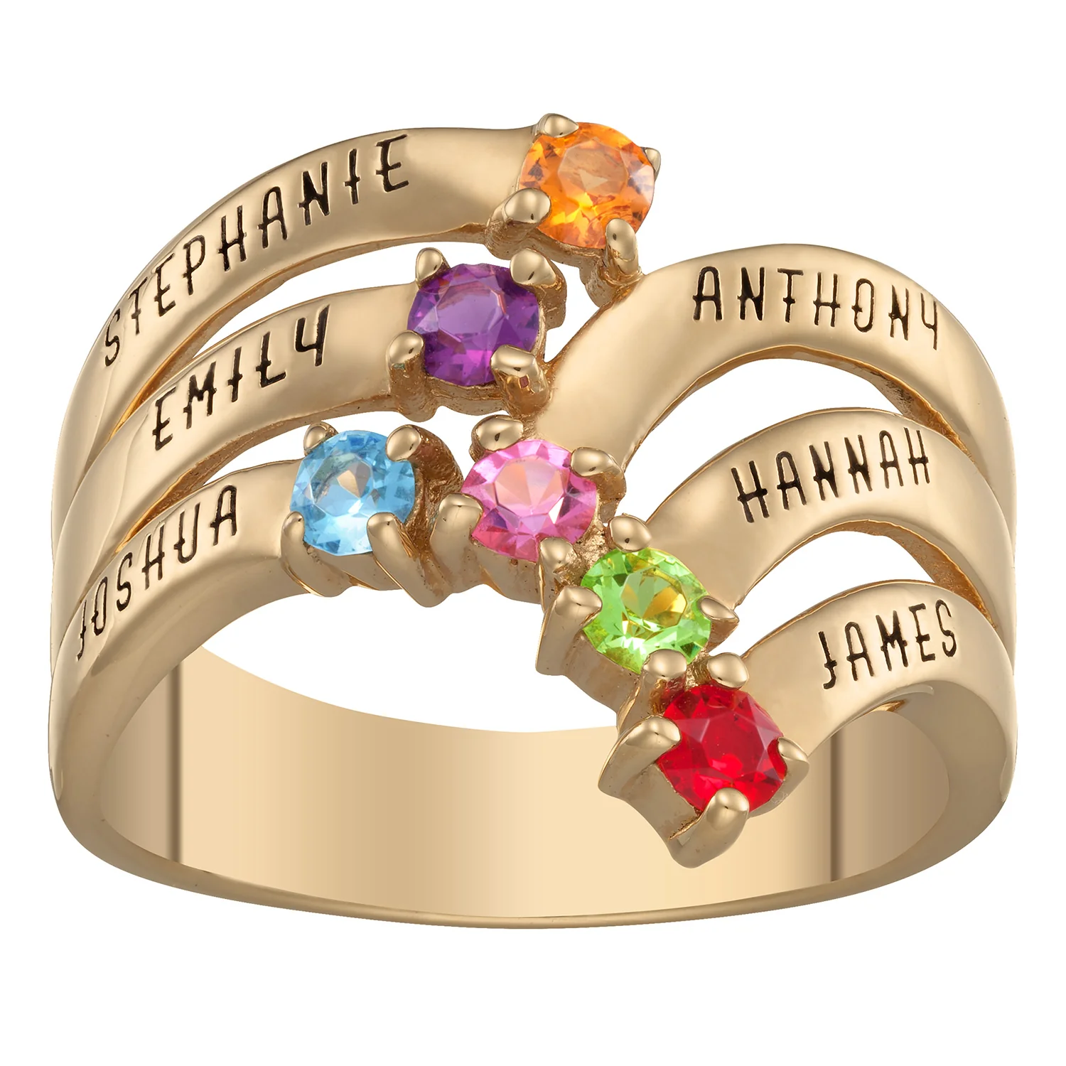 14K Gold over Sterling Birthstone and Name Waterfall Ring