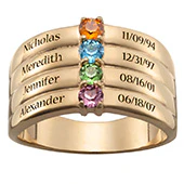 14K Gold over Sterling Birthstone, Name and Date Ring - Image 3
