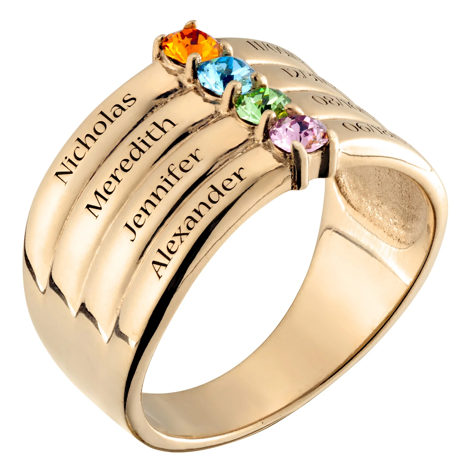 14K Gold over Sterling Birthstone, Name and Date Ring - Image 4