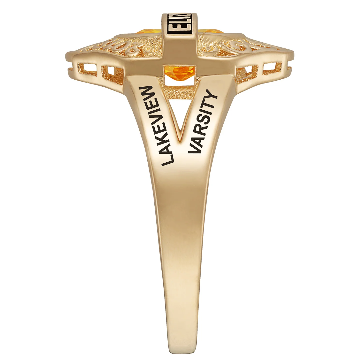 14K Gold over Sterling Bridged Birthstone Class Ring with Filigree Hidden Year - Image 4