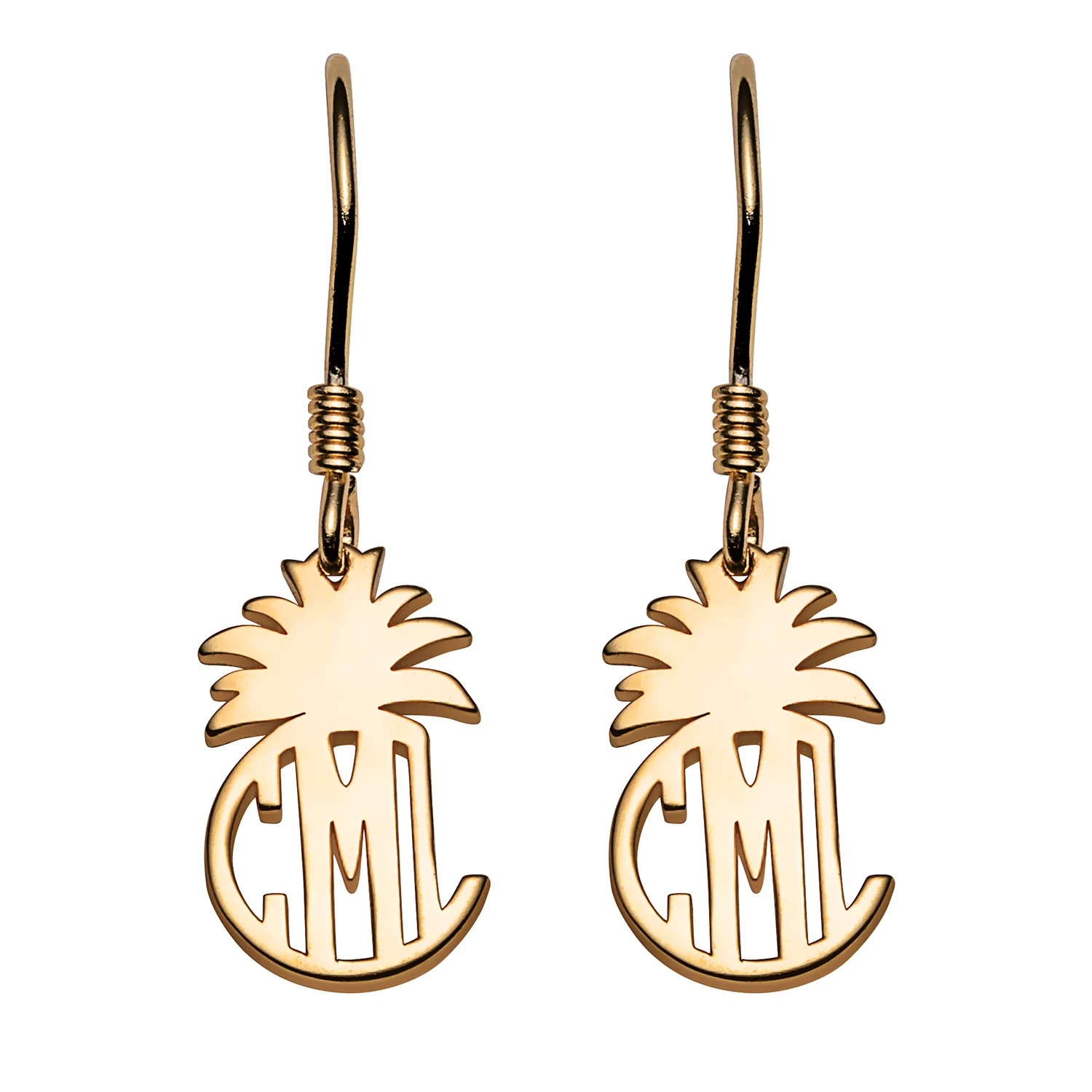 14K Gold over Sterling Circle Monogram with Pineapple Top Dangle Earring