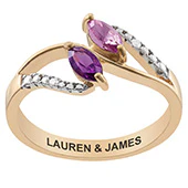 14K Gold over Sterling Couple's Marquise Birthstone and Diamond Accent Ring - Image 2