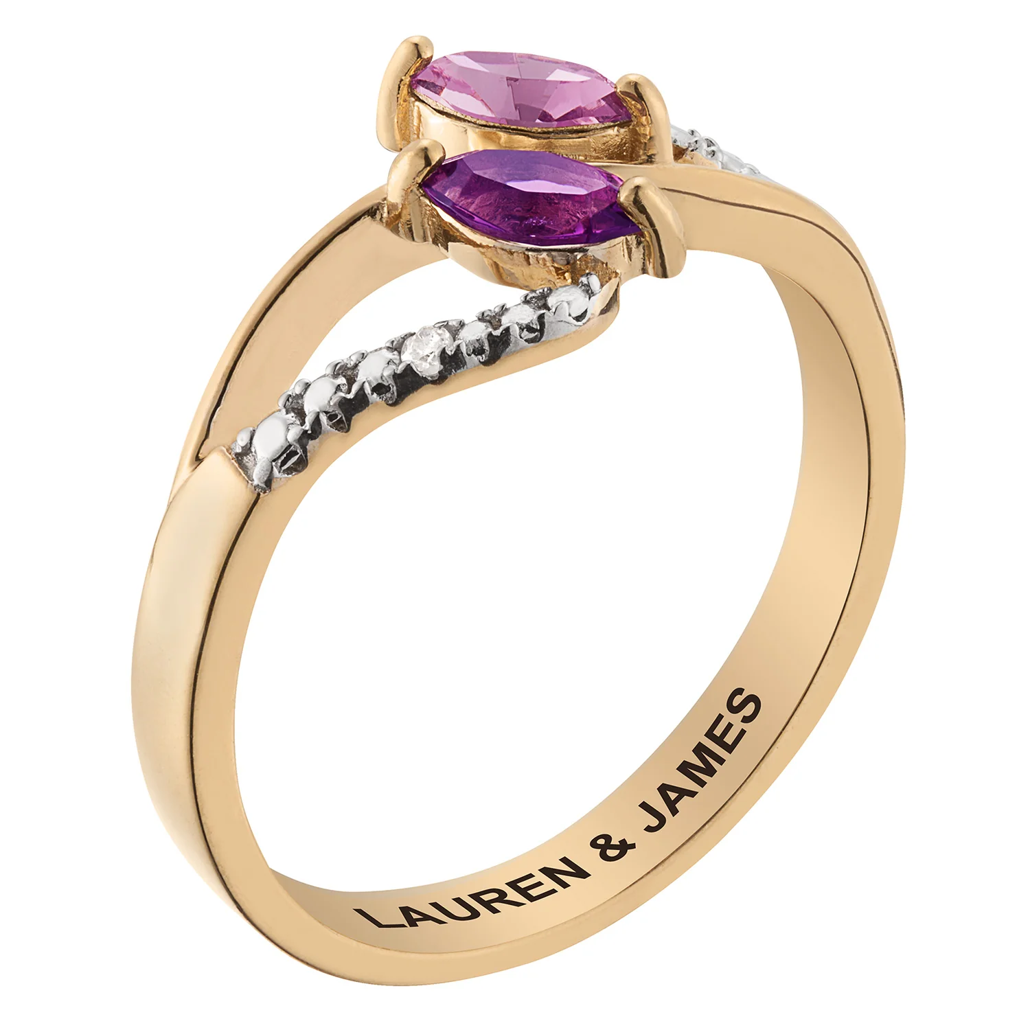 14K Gold over Sterling Couple's Marquise Birthstone and Diamond Accent Ring - Image 3