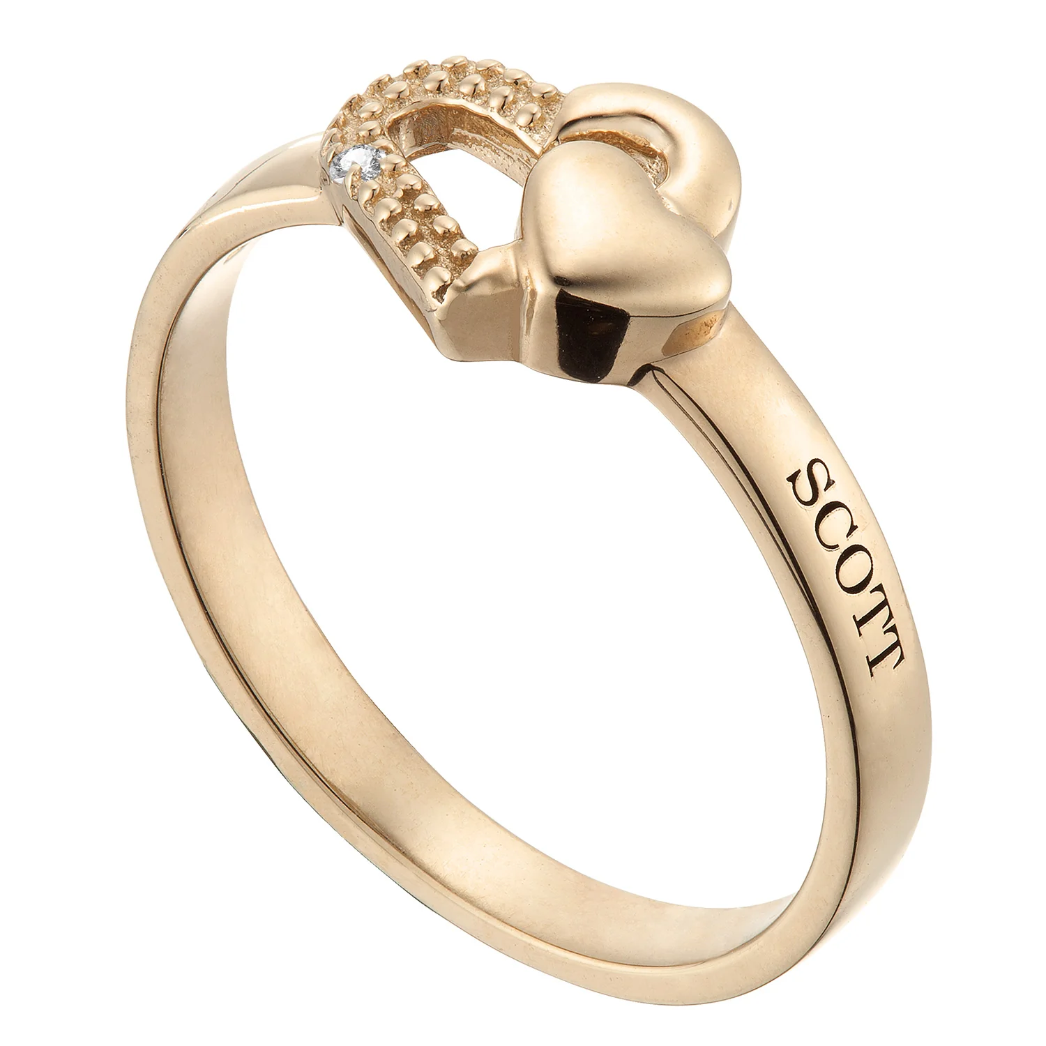 Gold over Sterling Couple's Engraved Double Heart Diamond Accent Ring - Image 2