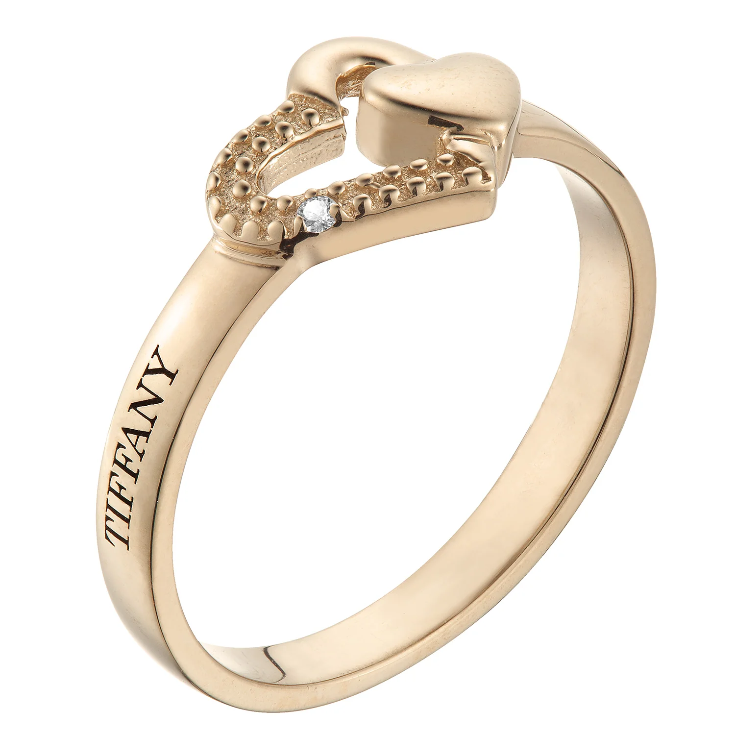 Gold over Sterling Couple's Engraved Double Heart Diamond Accent Ring - Image 3