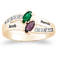 14K Gold over Sterling Couples Marquise Name and Birthstone Ring - Image 2