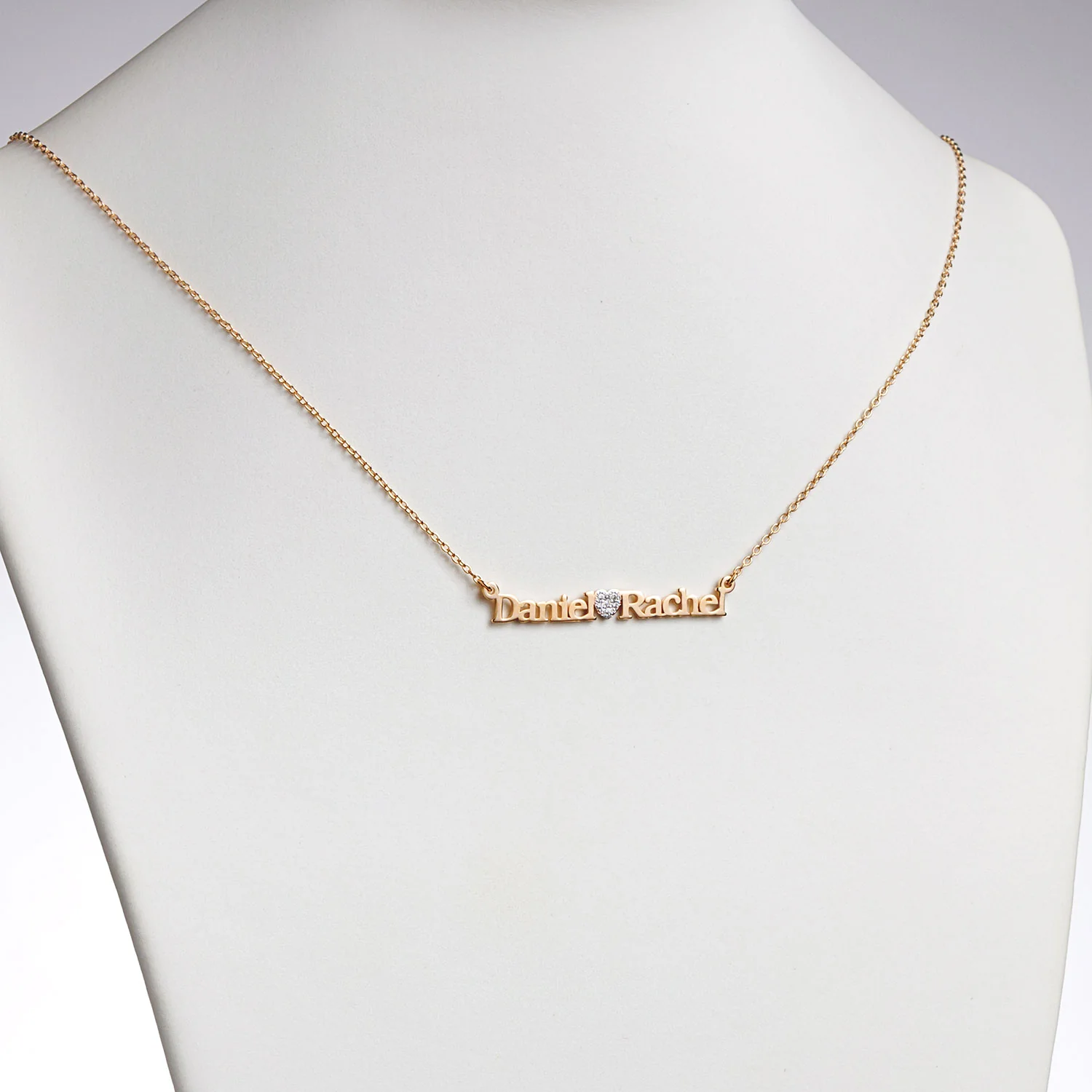 14K Gold over Sterling Couples Name and Pave CZ Heart Necklace - Image 2