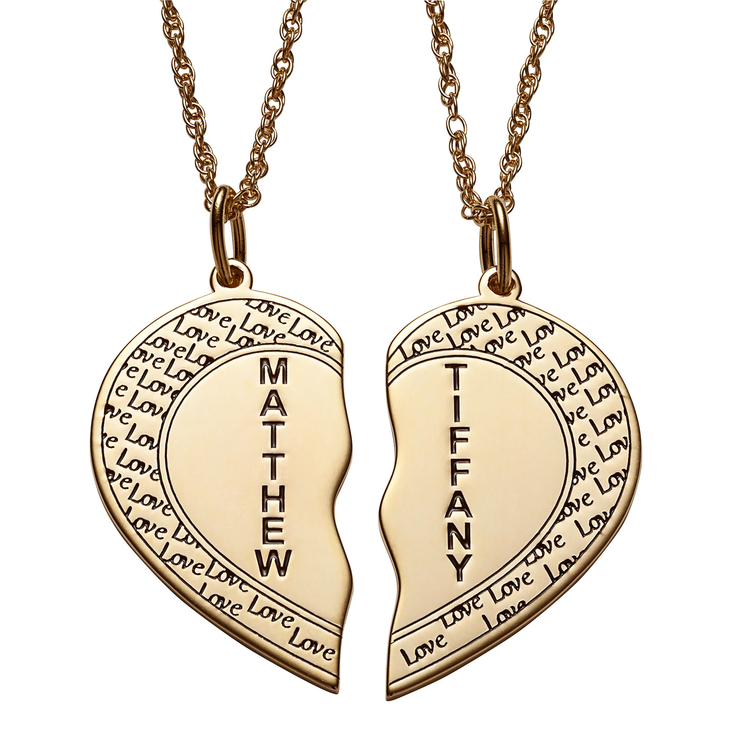 14K Gold over Sterling Couples Name Shareable Heart Necklace - Image 2