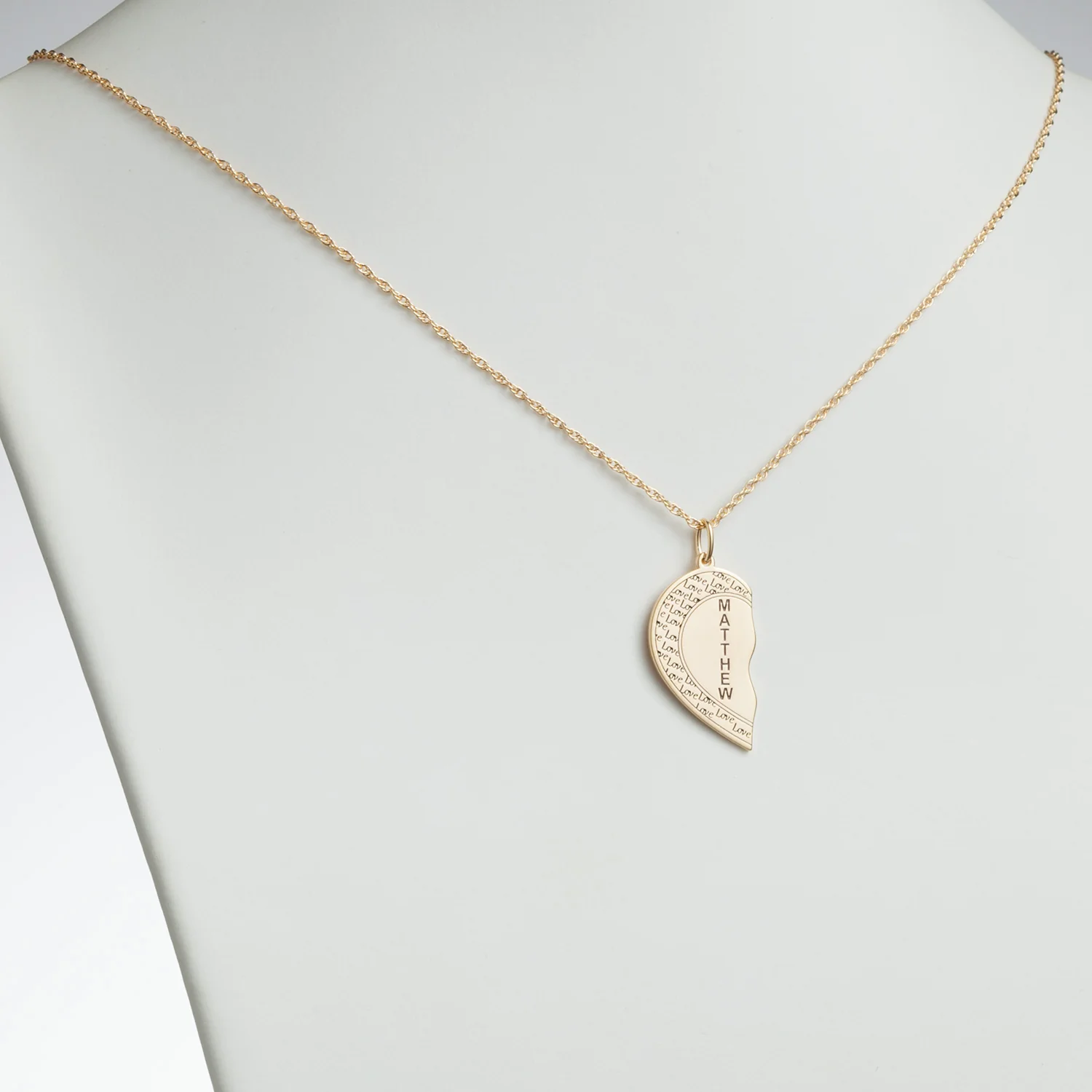 14K Gold over Sterling Couples Name Shareable Heart Necklace - Image 3
