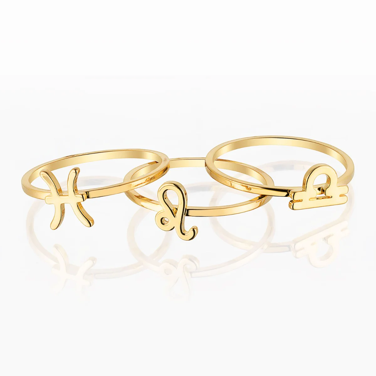 14K Gold over Sterling Cutout Zodiac Stack Ring Set of 3 - Image 3