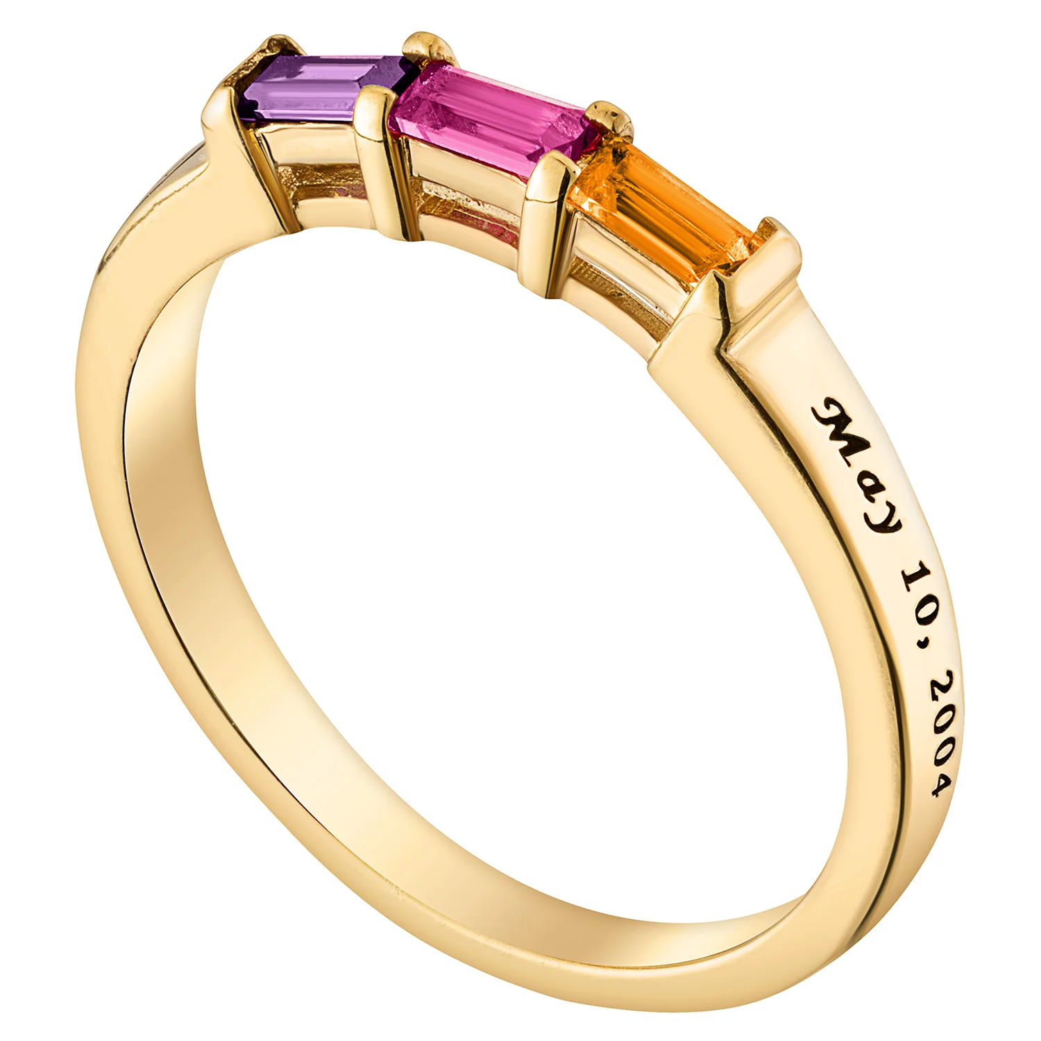 14K Gold over Sterling Daughter's Baguette Birthstone Ring - Image 2