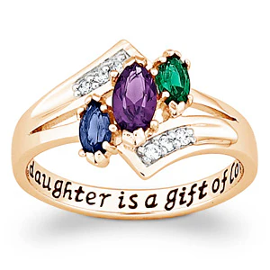 14K Gold over Sterling Daughter's Marquise Birthstone and CZ Ring - Image 2