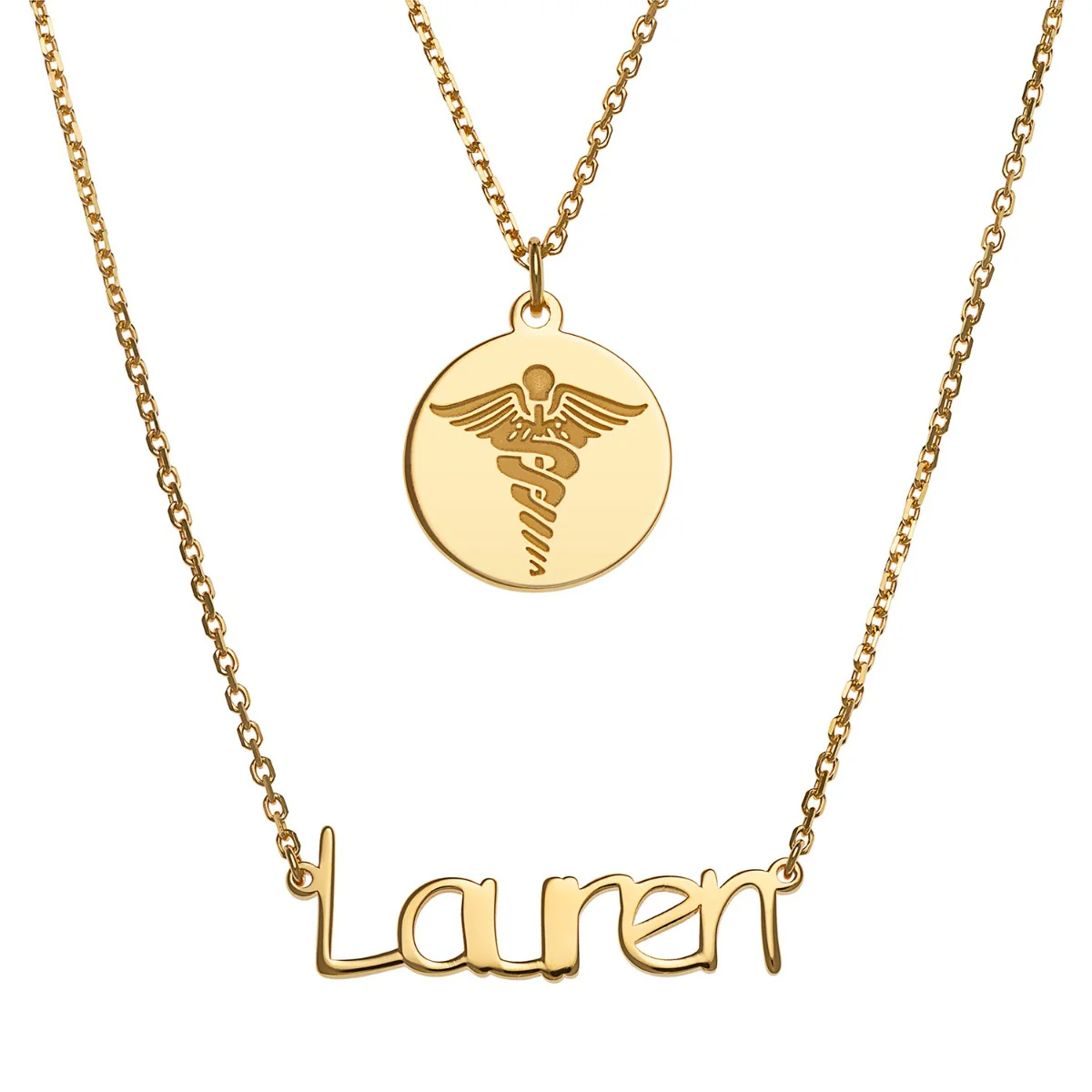 14K Gold over Sterling Double Layered Name and Occupation Necklace - Image 2