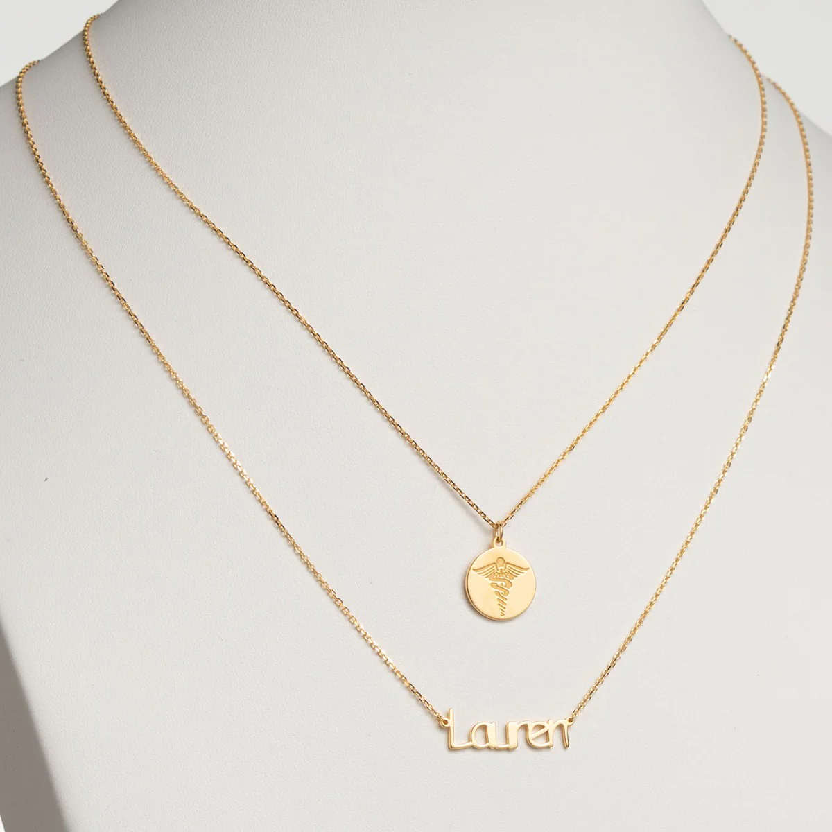 14K Gold over Sterling Double Layered Name and Occupation Necklace - Image 4