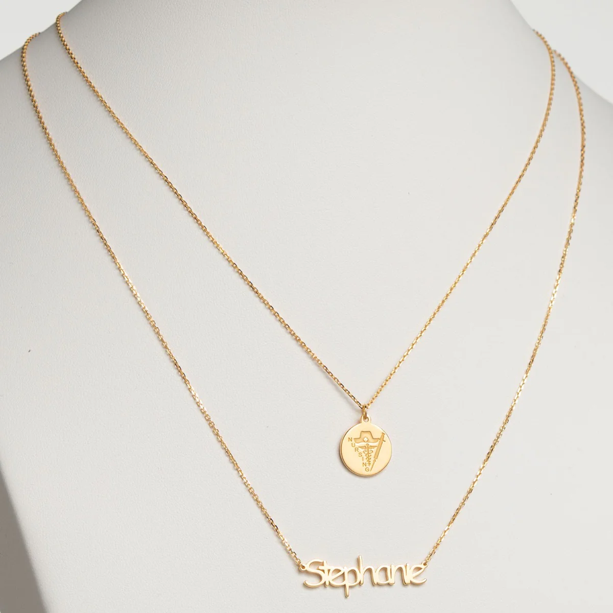 14K Gold over Sterling Double Layered Name and Occupation Necklace - Image 5