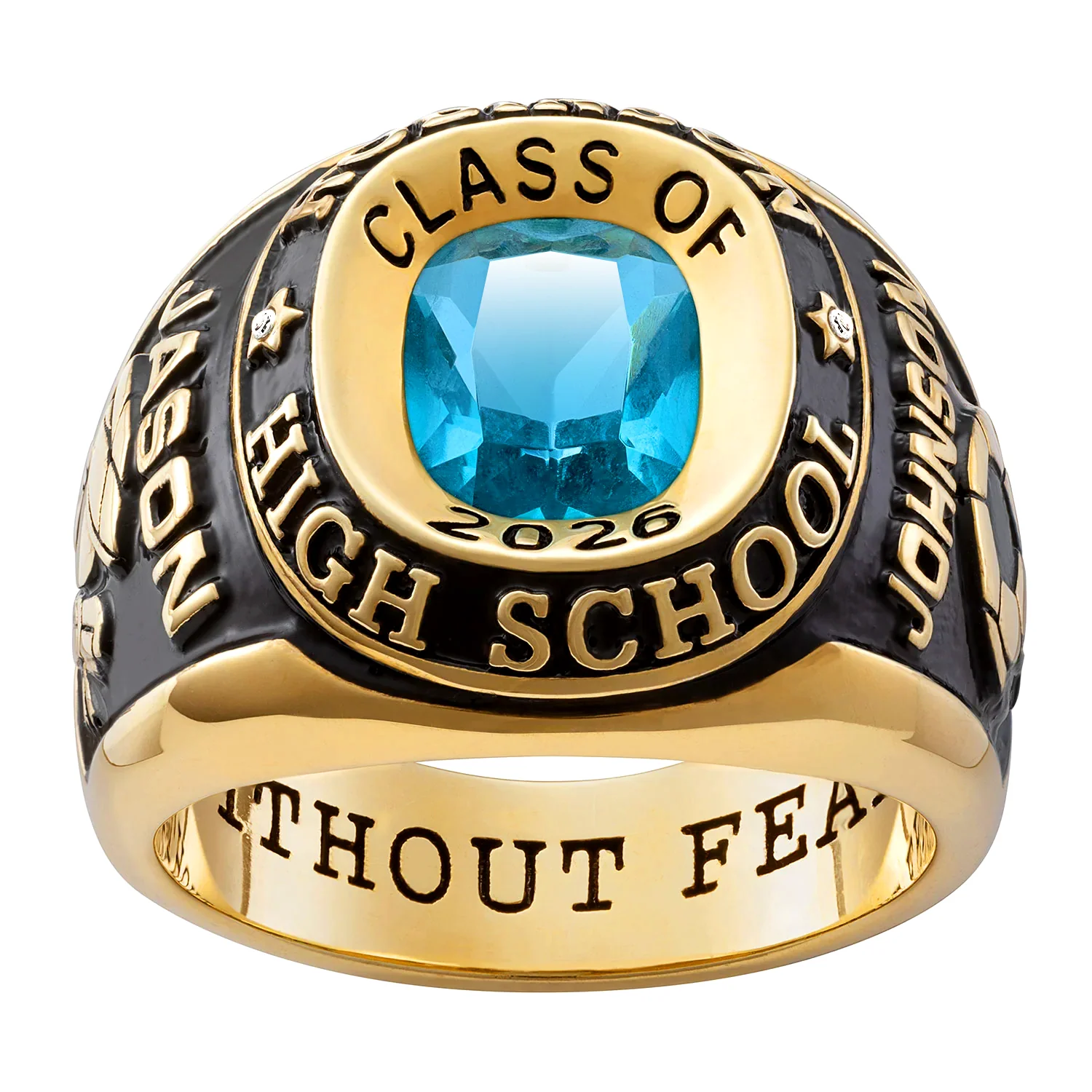 14K Gold over Sterling Double Row Traditional Men's Class Ring