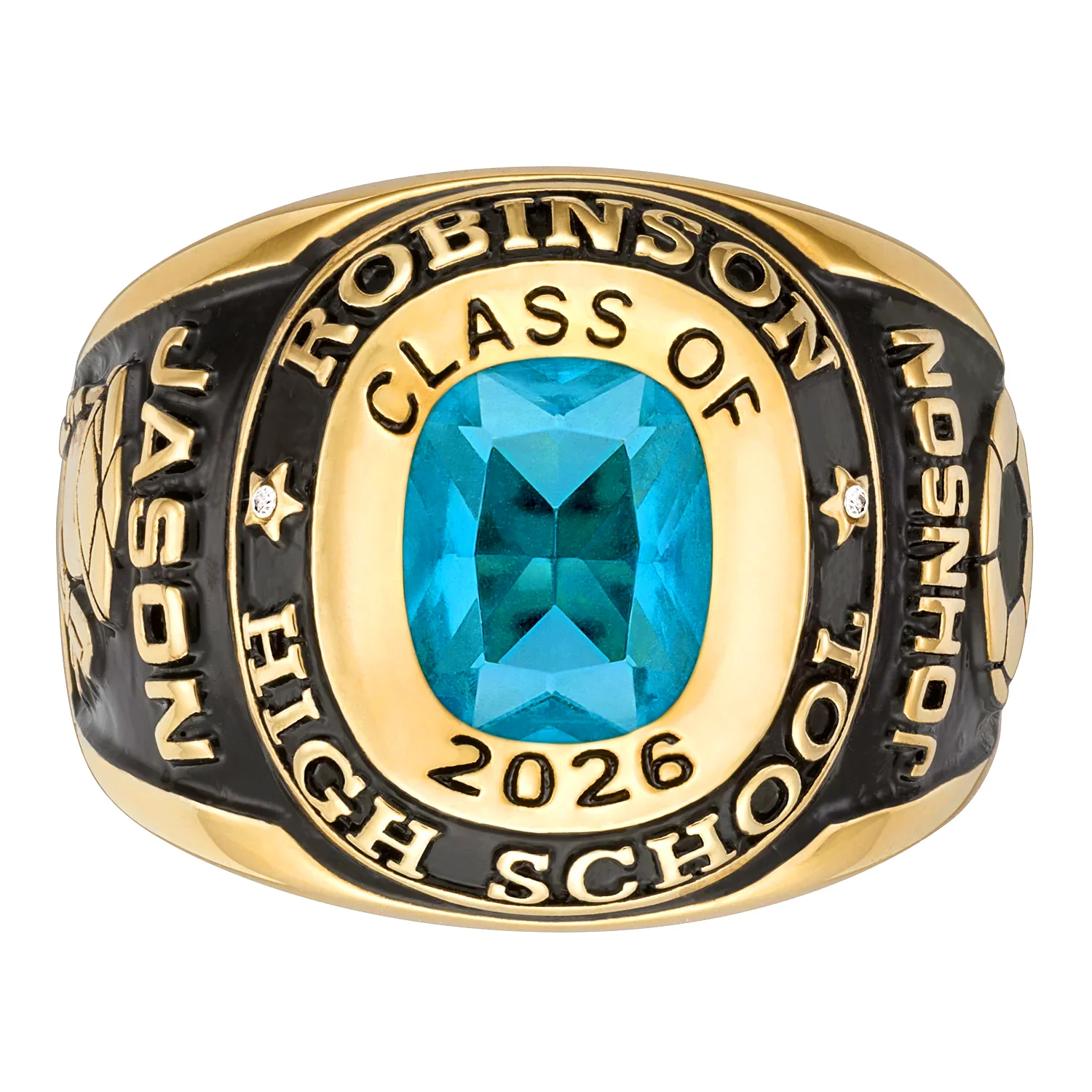 14K Gold over Sterling Double Row Traditional Men's Class Ring - Image 2