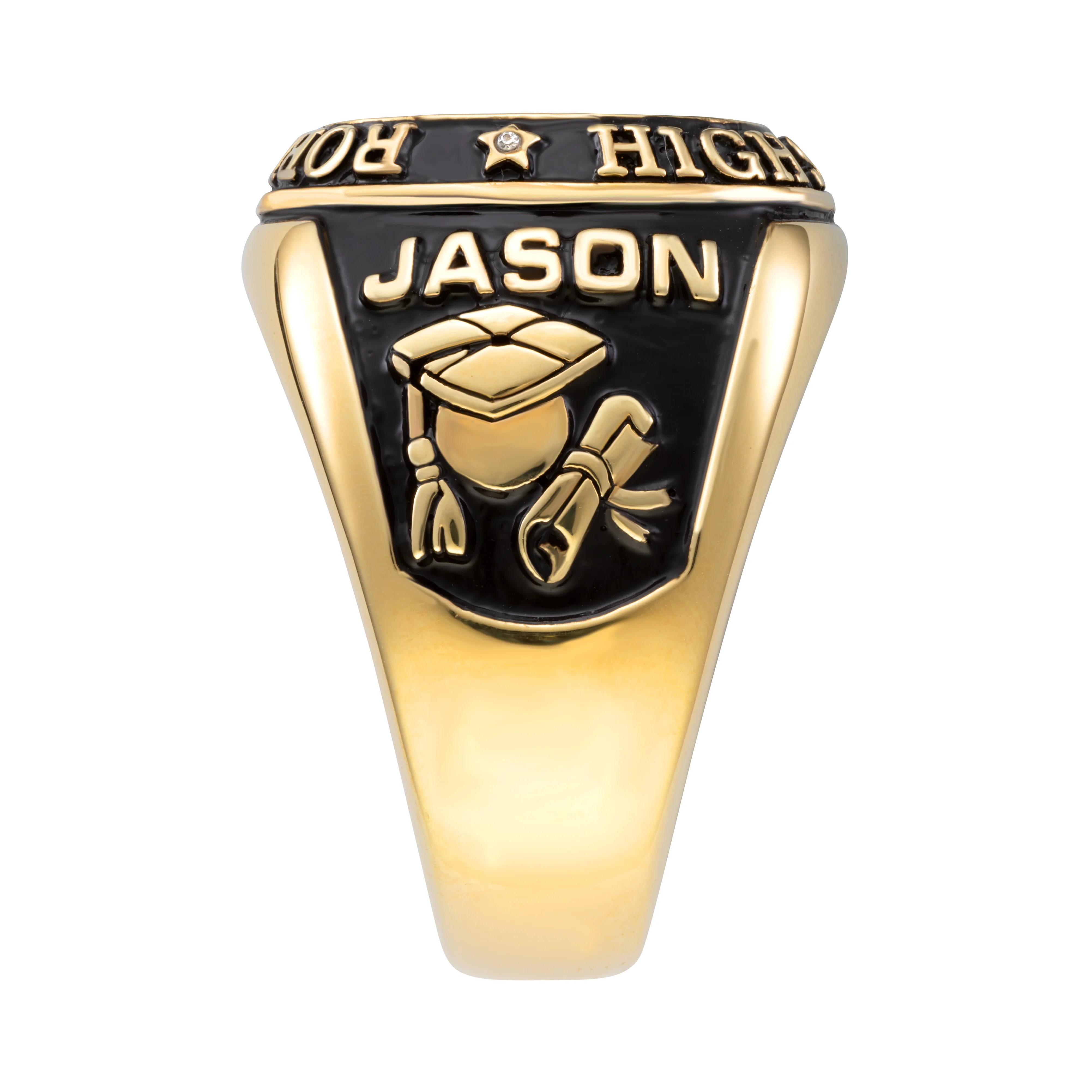 14K Gold over Sterling Double Row Traditional Men's Class Ring - Image 4