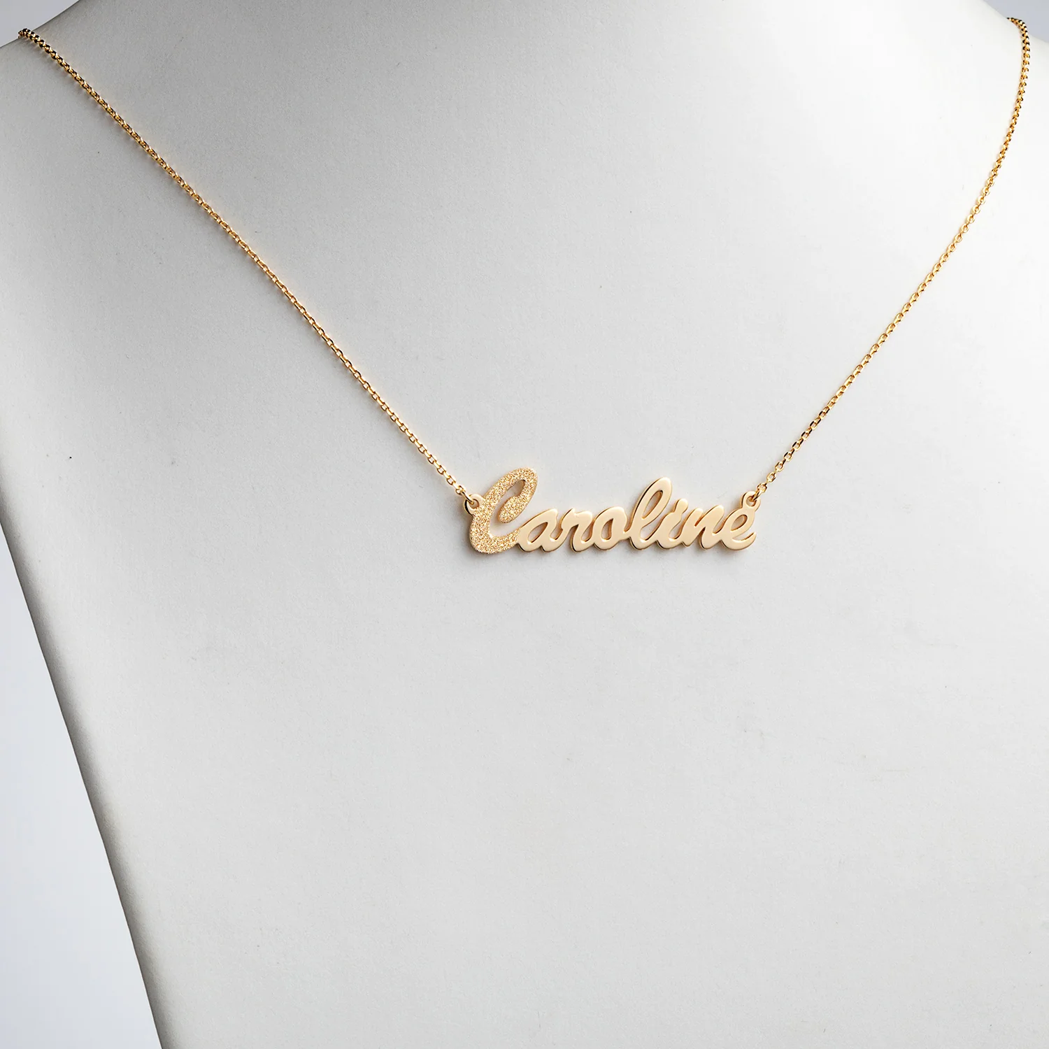 14K Gold over Sterling Dual Finish Script Name Necklace - Image 2