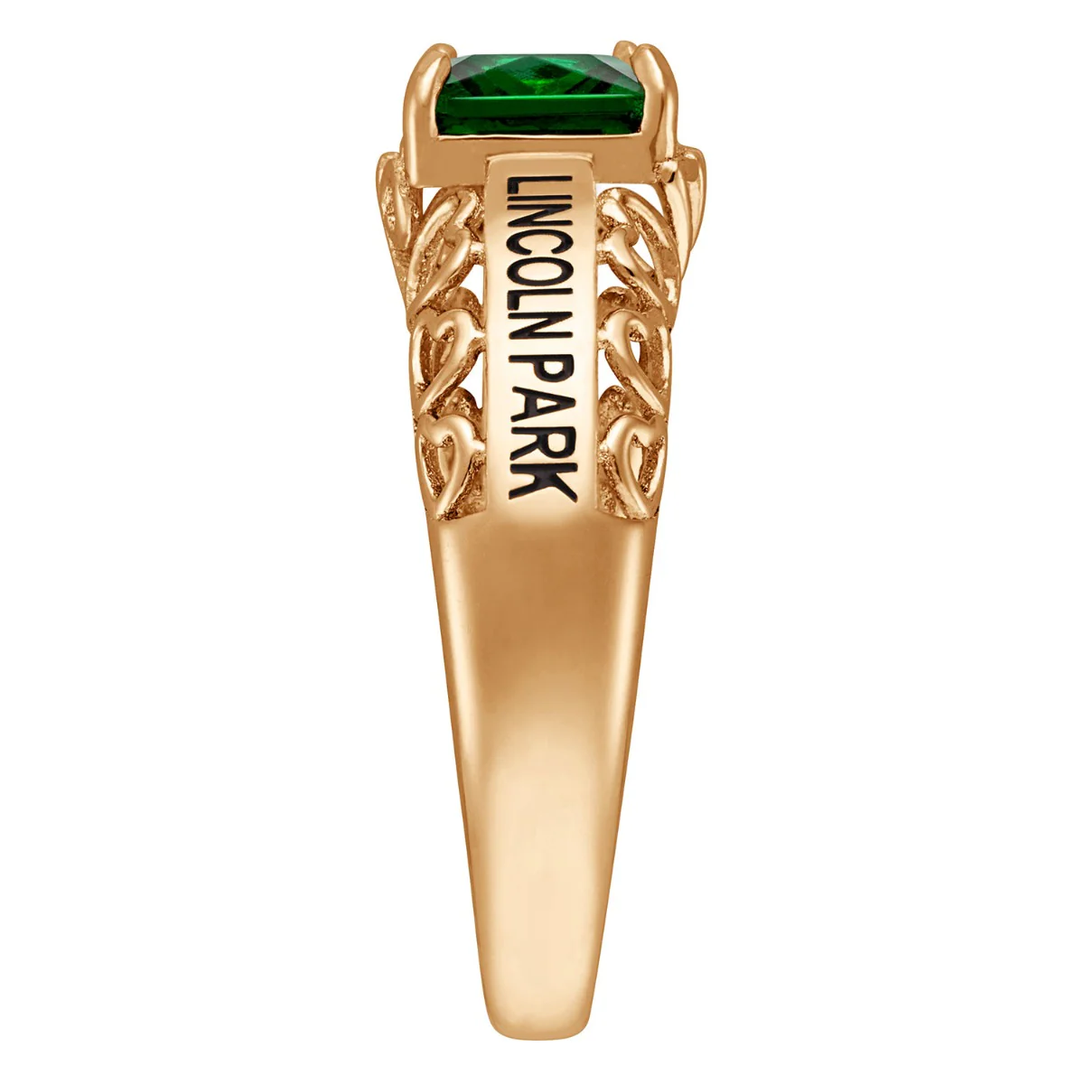14K Gold over Sterling Emerald-cut Birthstone Class Ring with Filigree Hidden Year - Image 4