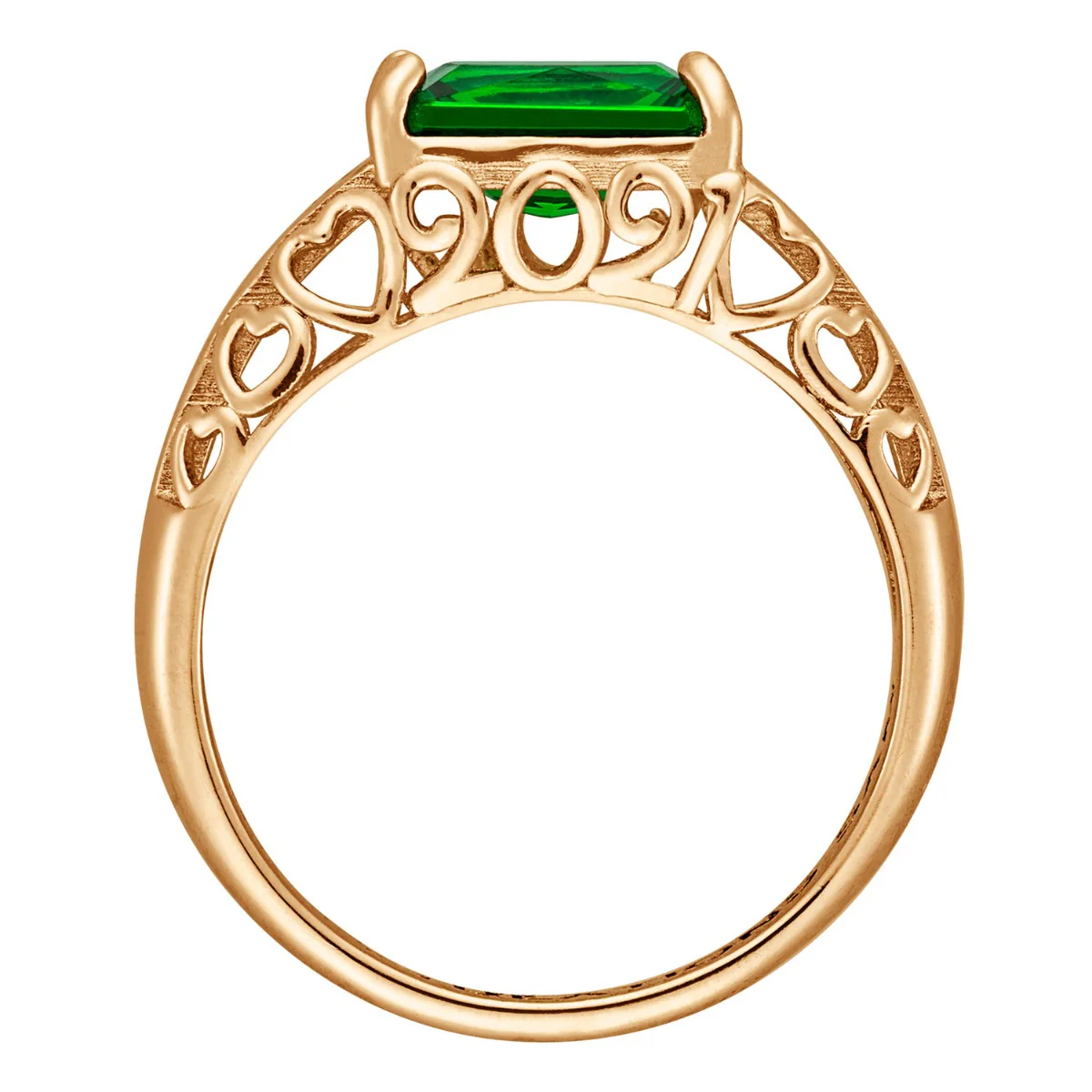 14K Gold over Sterling Emerald-cut Birthstone Class Ring with Filigree Hidden Year - Image 5