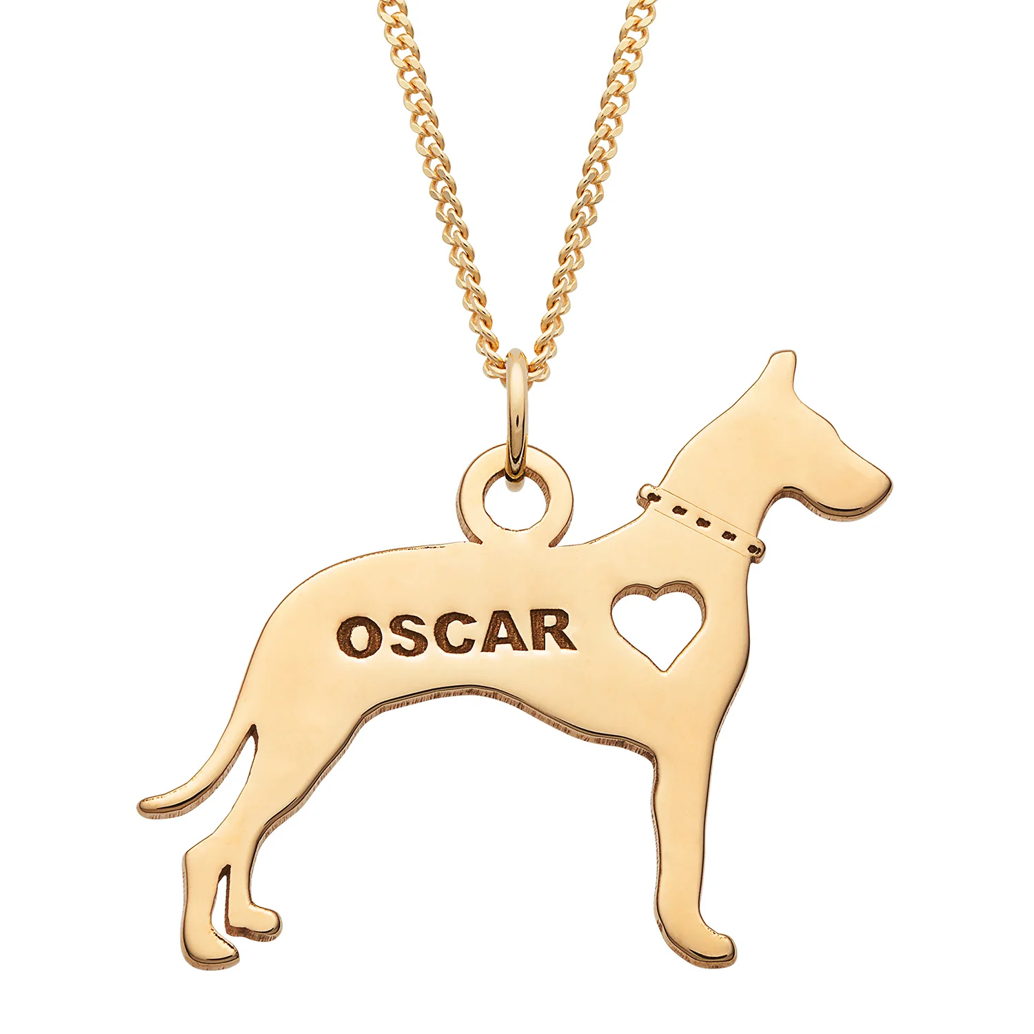 14K Gold over Sterling Engravable Great Dane Dog Necklace