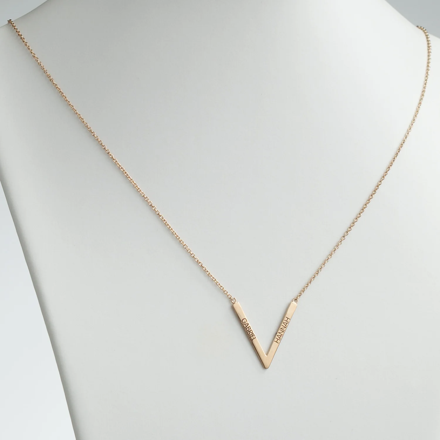 14K Gold over Sterling Engraved Chevron Couples Name Necklace - Image 2