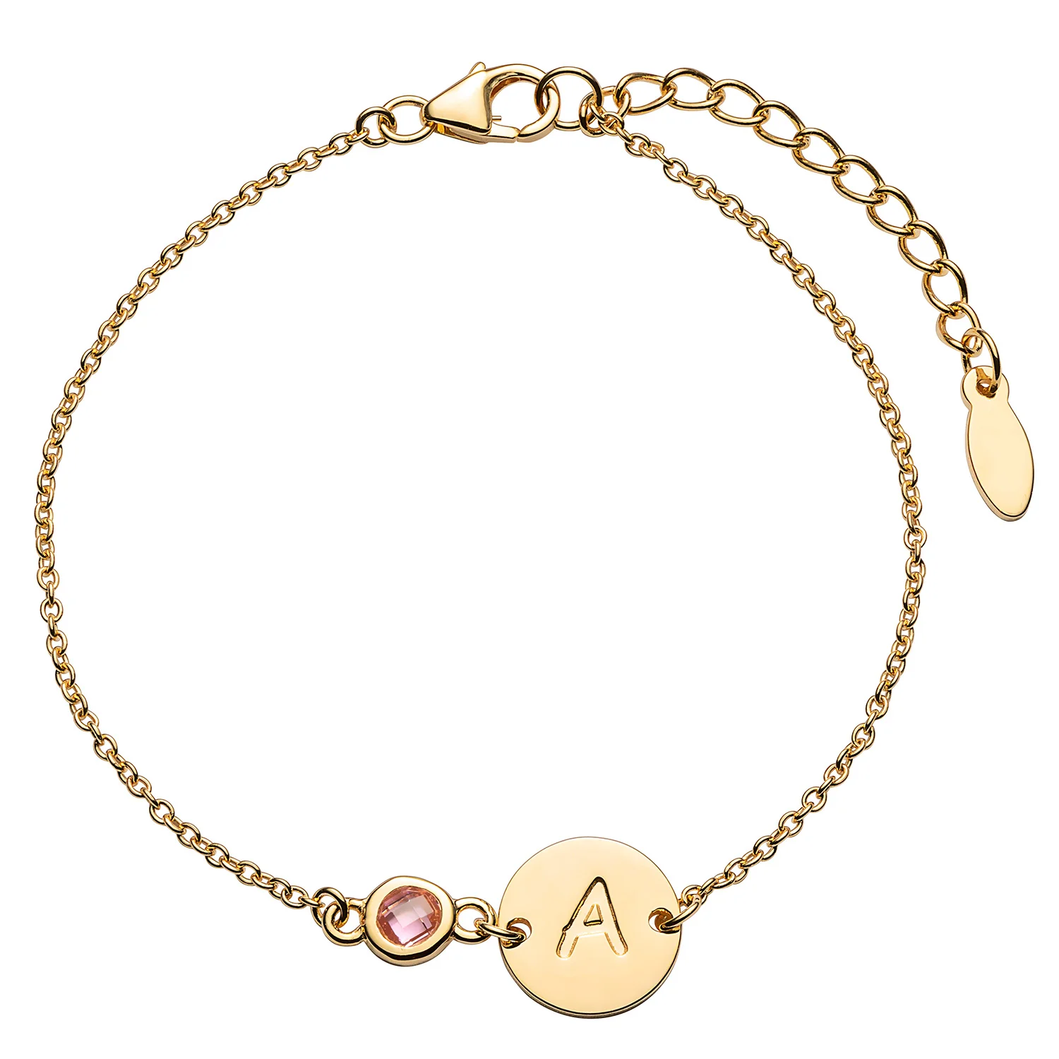 14K Gold over Sterling Engraved Disc and Birthstone Station Bracelet