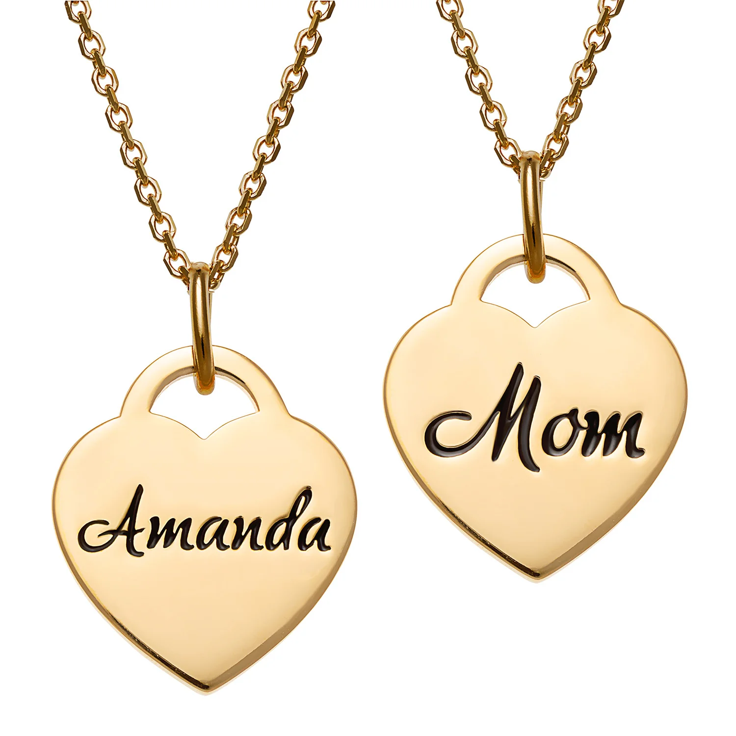 14K Gold over Sterling Engraved Double Heart Necklace