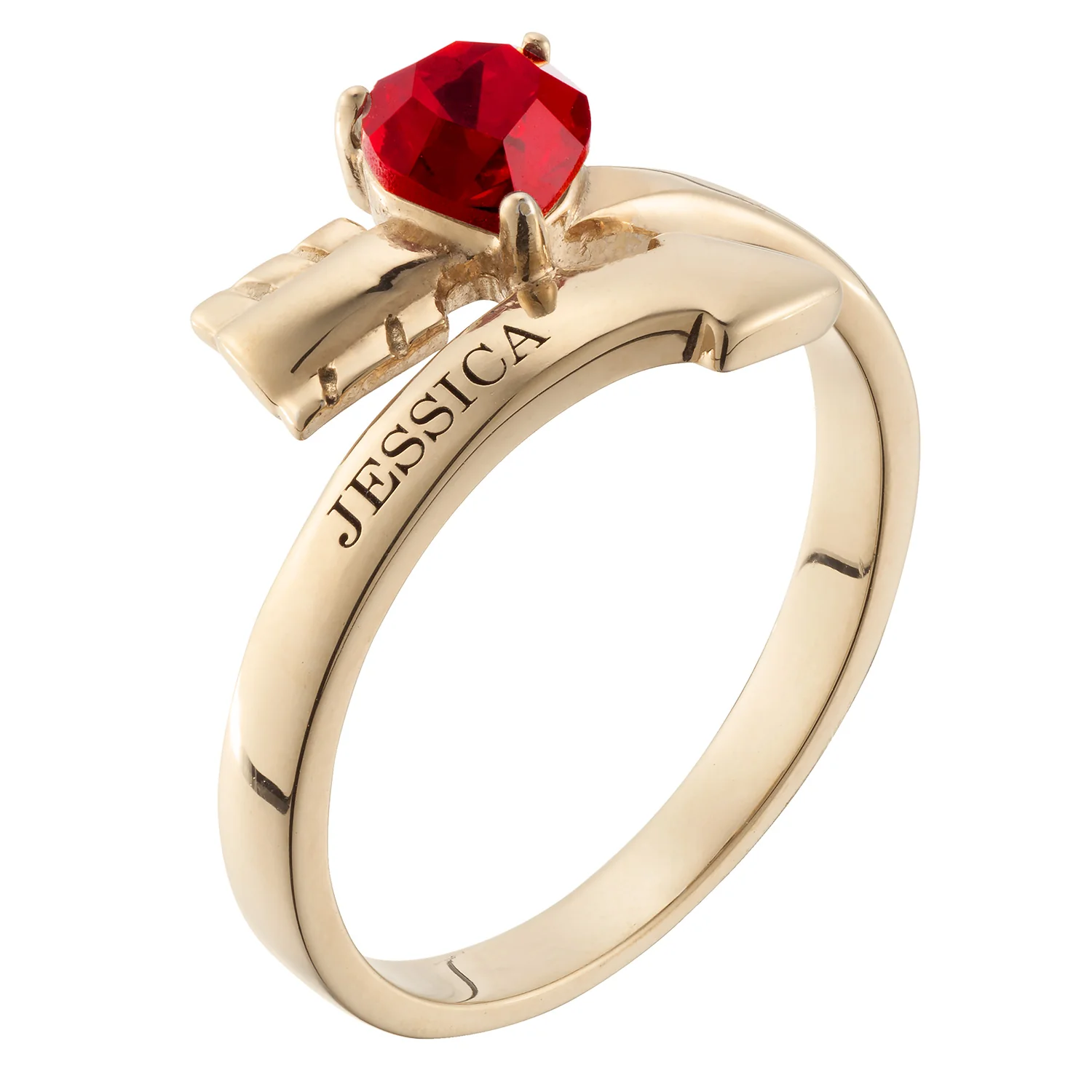 14K Gold over Sterling Engraved Heart Birthstone Arrow Bypass Ring - Image 2