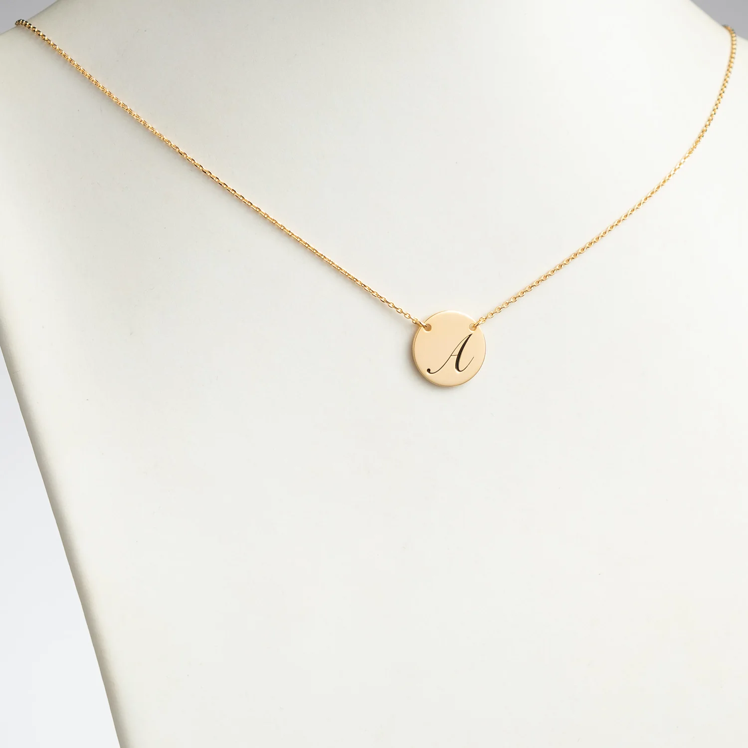 14K Gold over Sterling Engraved Initial Station Disc Necklace - Image 3